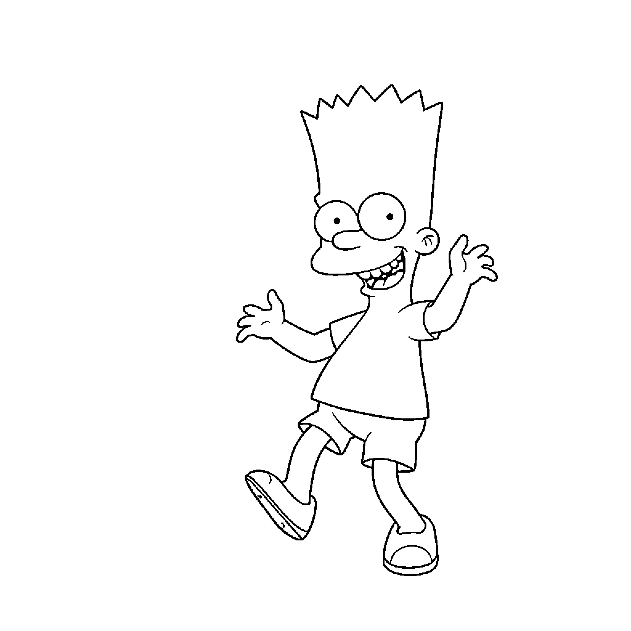 Bart Simpson having a fun, energetic day Coloring Page (free black-and-white line drawing printable PDF for all, from beginners to advanced learners, including children, teens, adults, and seniors)
