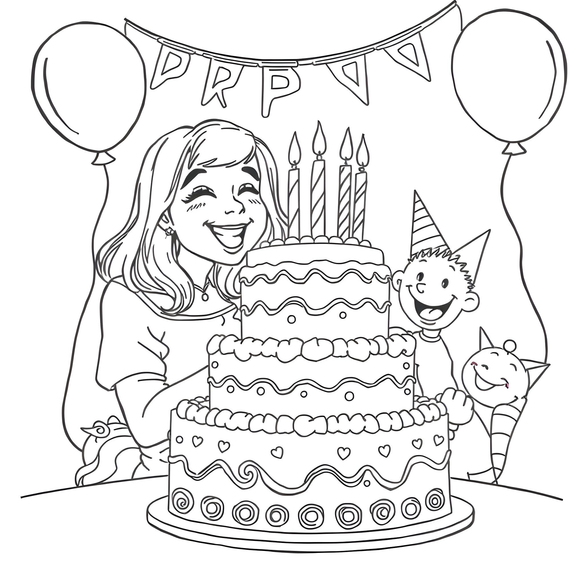 Ms Rachel's Birthday Party Coloring Page (free black-and-white line drawing printable PDF for all, from beginners to advanced learners, including children, teens, adults, and seniors)