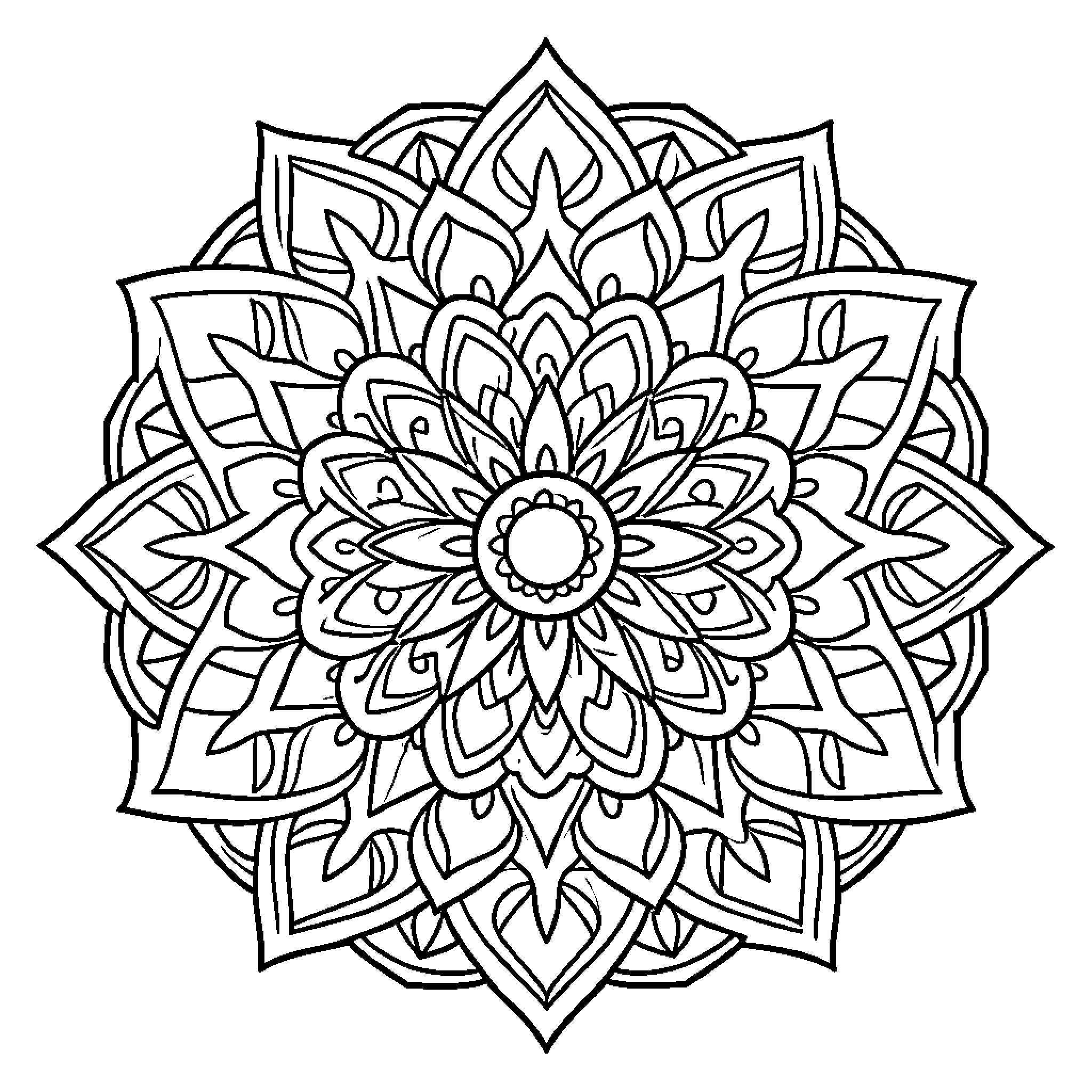 Mandala with intricate floral patterns Coloring Page (free black-and-white line drawing printable PDF for all, from beginners to advanced learners, including children, teens, adults, and seniors)