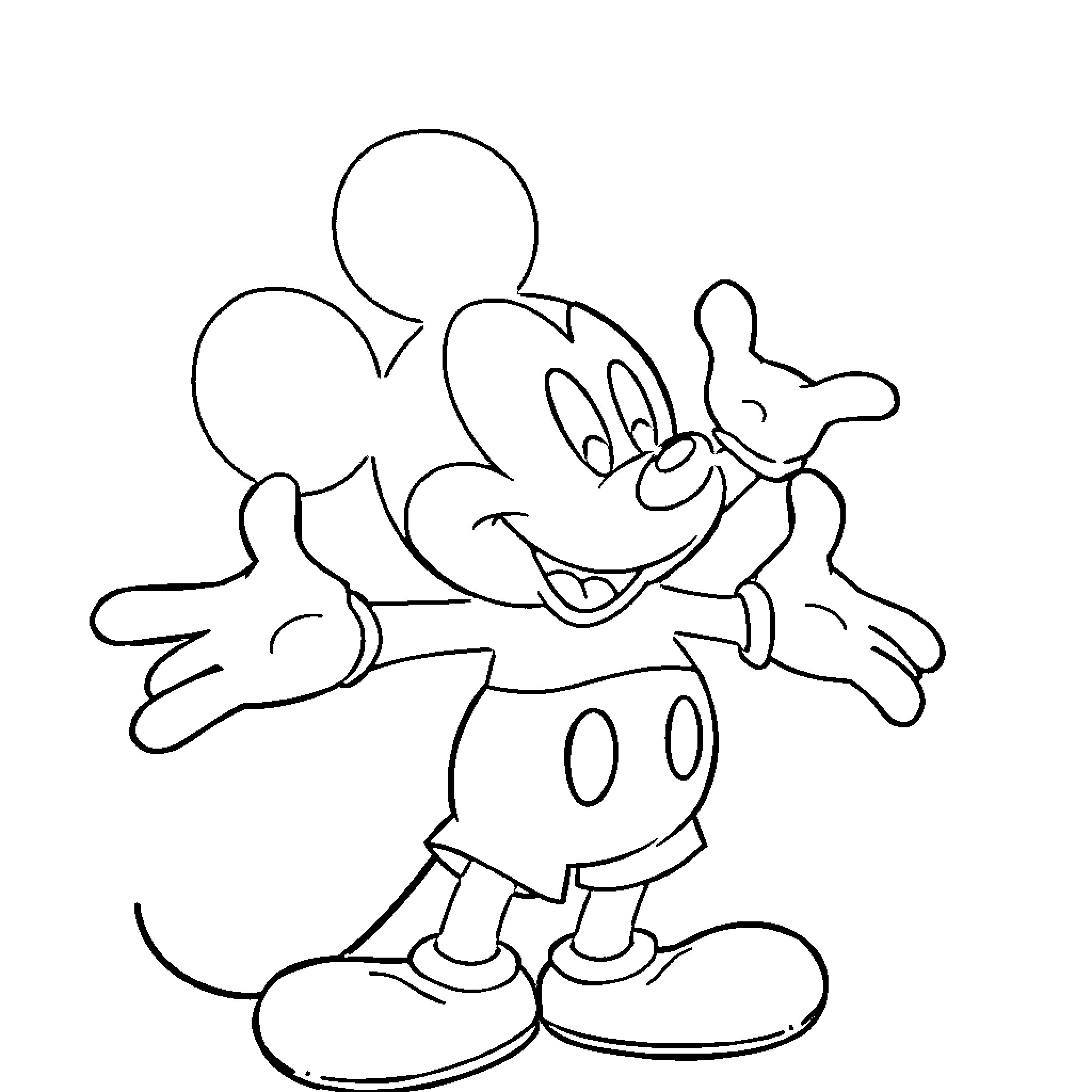 Mickey Mouse joyfully embracing a friend Coloring Page (free black-and-white line drawing printable PDF for all, from beginners to advanced learners, including children, teens, adults, and seniors)