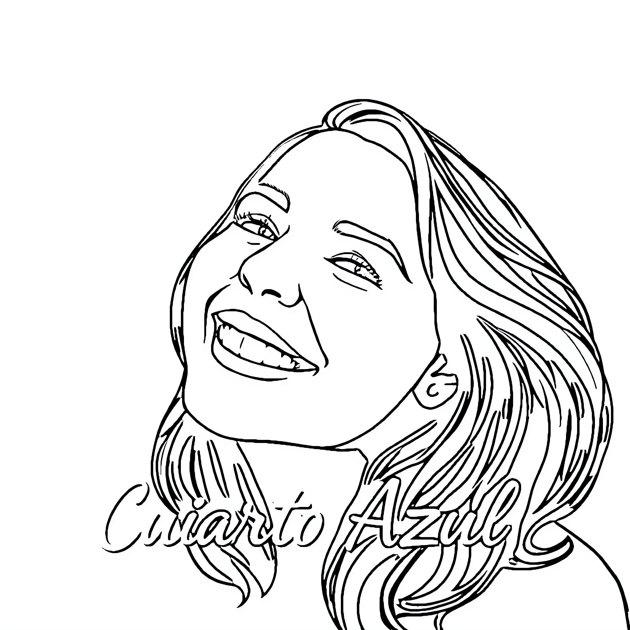 Aitana smiling joyfully with flowing hair Coloring Page (free black-and-white line drawing printable PDF for all, from beginners to advanced learners, including children, teens, adults, and seniors)