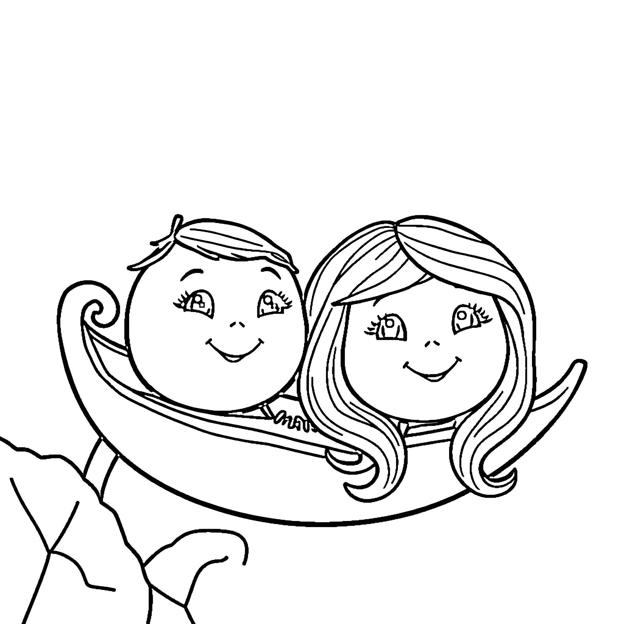Peas playing happily in the cradle Coloring Page (free black-and-white line drawing printable PDF for all, from beginners to advanced learners, including children, teens, adults, and seniors)