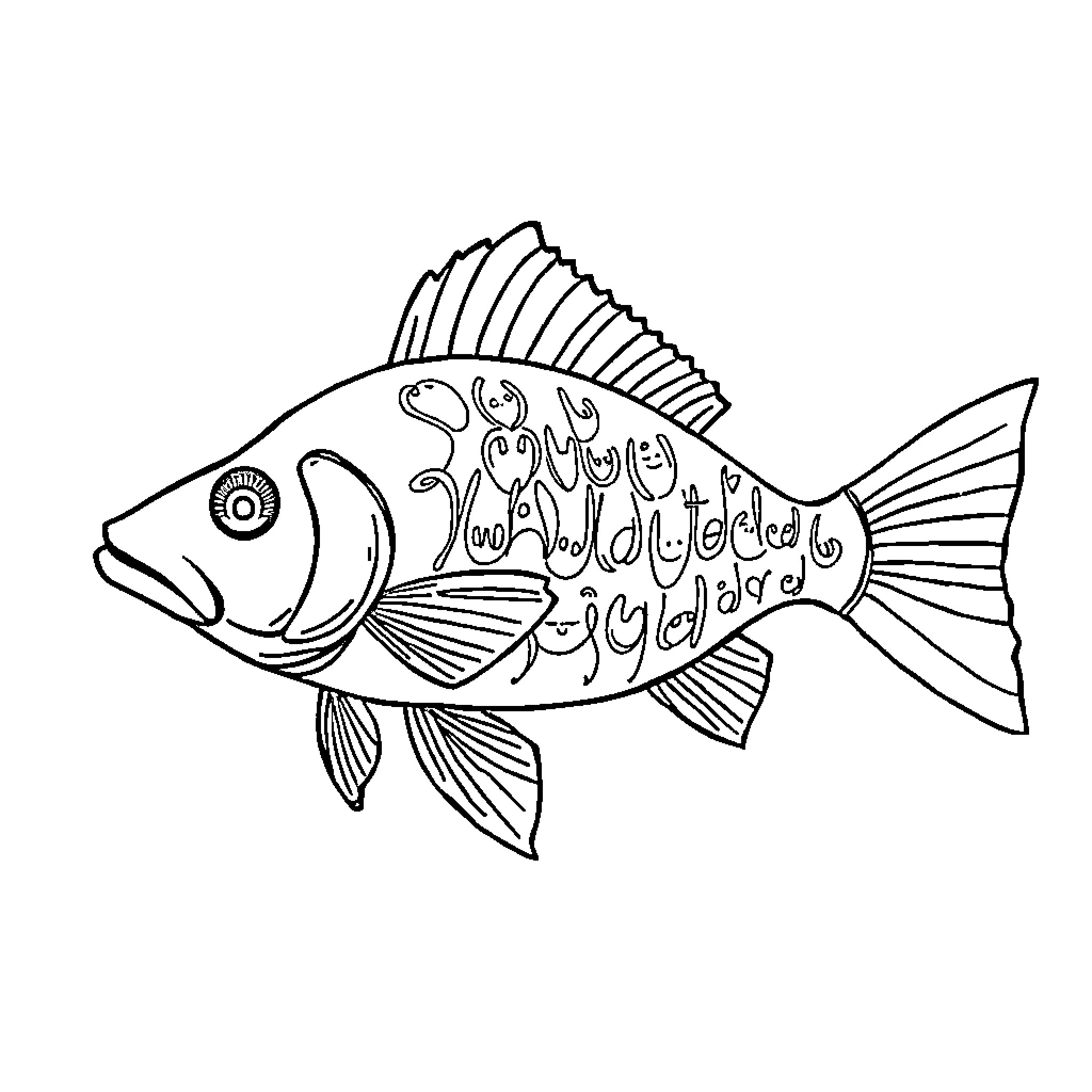 Peixe swimming with intricate patterns Coloring Page (free black-and-white line drawing printable PDF for all, from beginners to advanced learners, including children, teens, adults, and seniors)