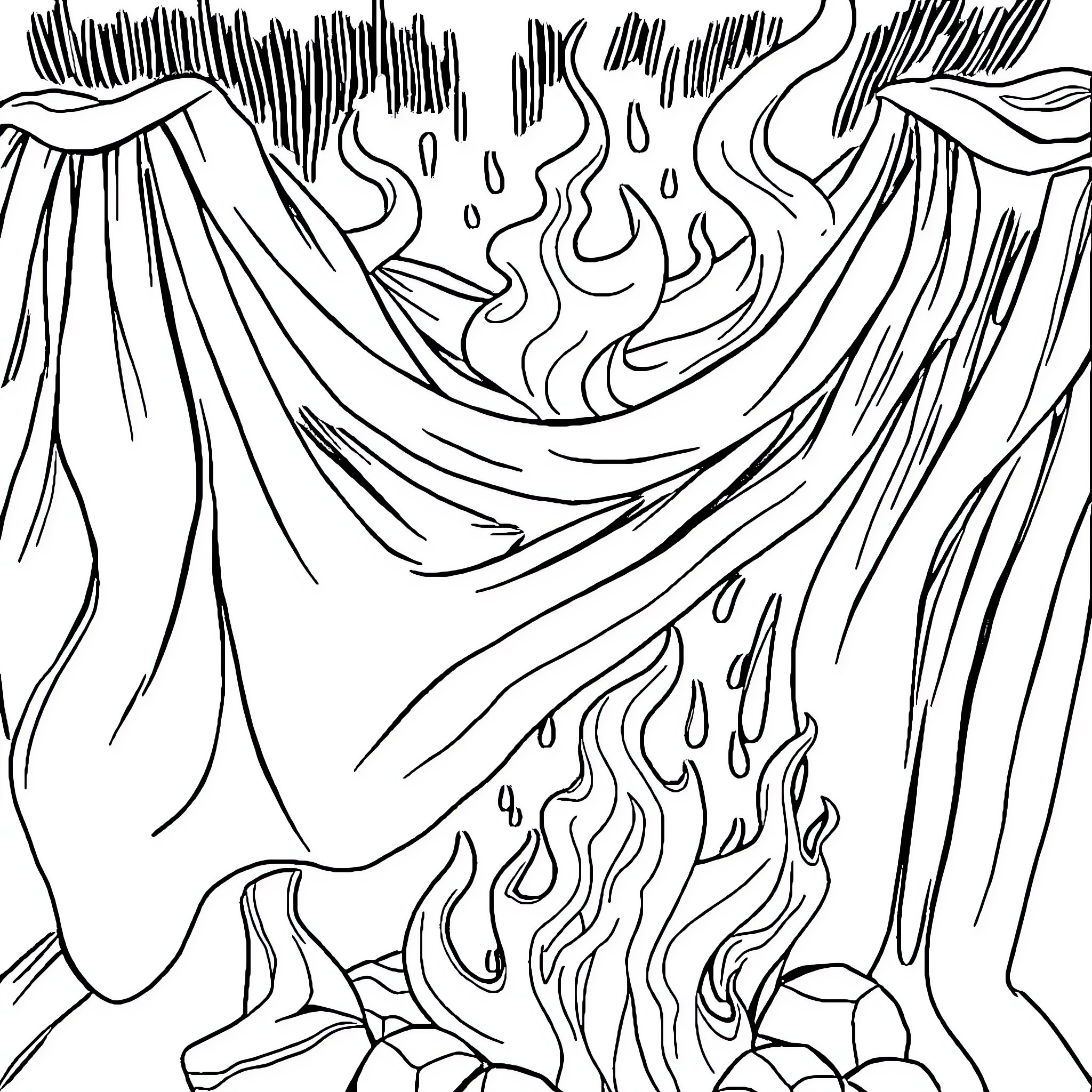 Drapeau de flammes dansantes et de texture abstraite Coloring Page (free black-and-white line drawing printable PDF for all, from beginners to advanced learners, including children, teens, adults, and seniors)