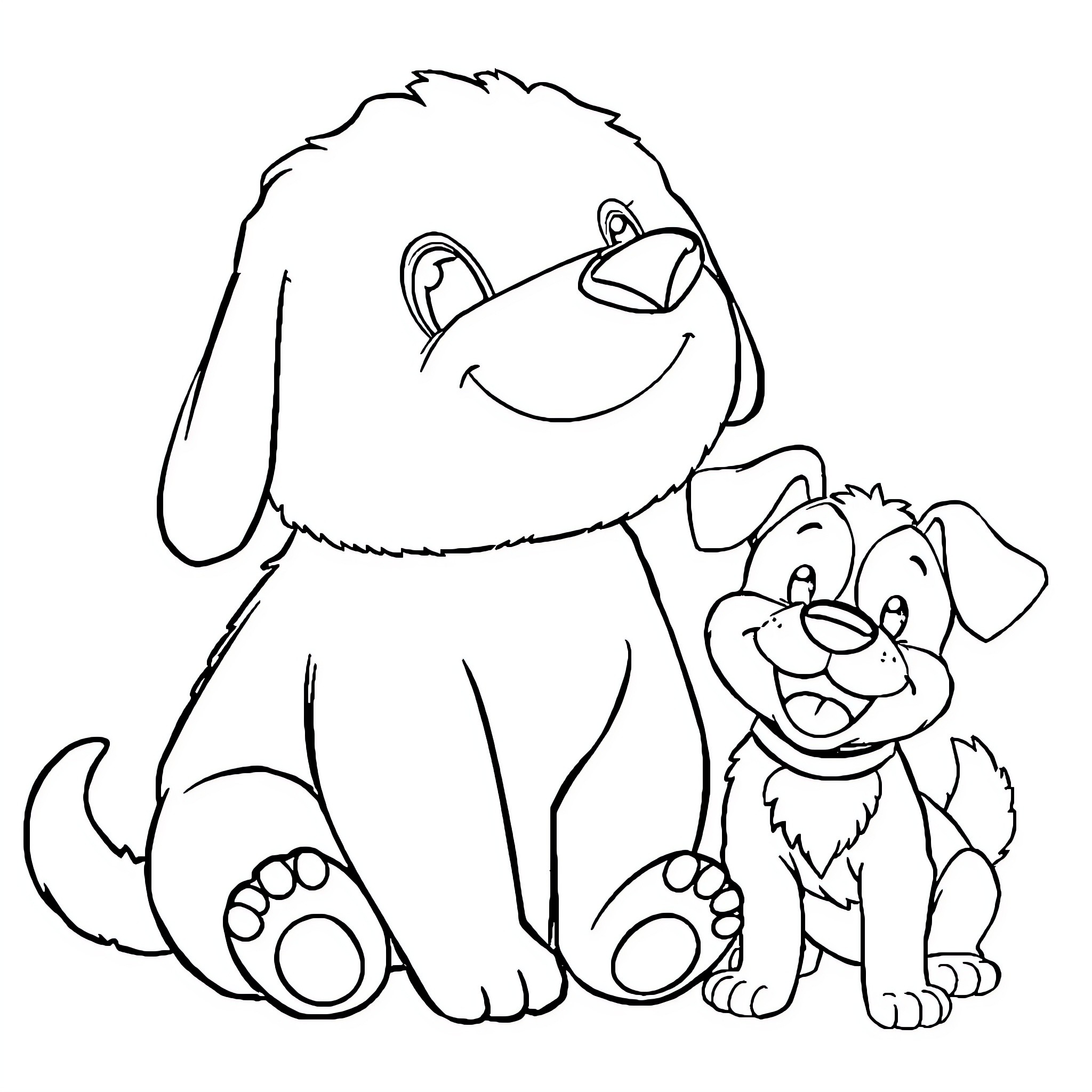 Labubu's Playful Pups Coloring Page (free black-and-white line drawing printable PDF for all, from beginners to advanced learners, including children, teens, adults, and seniors)
