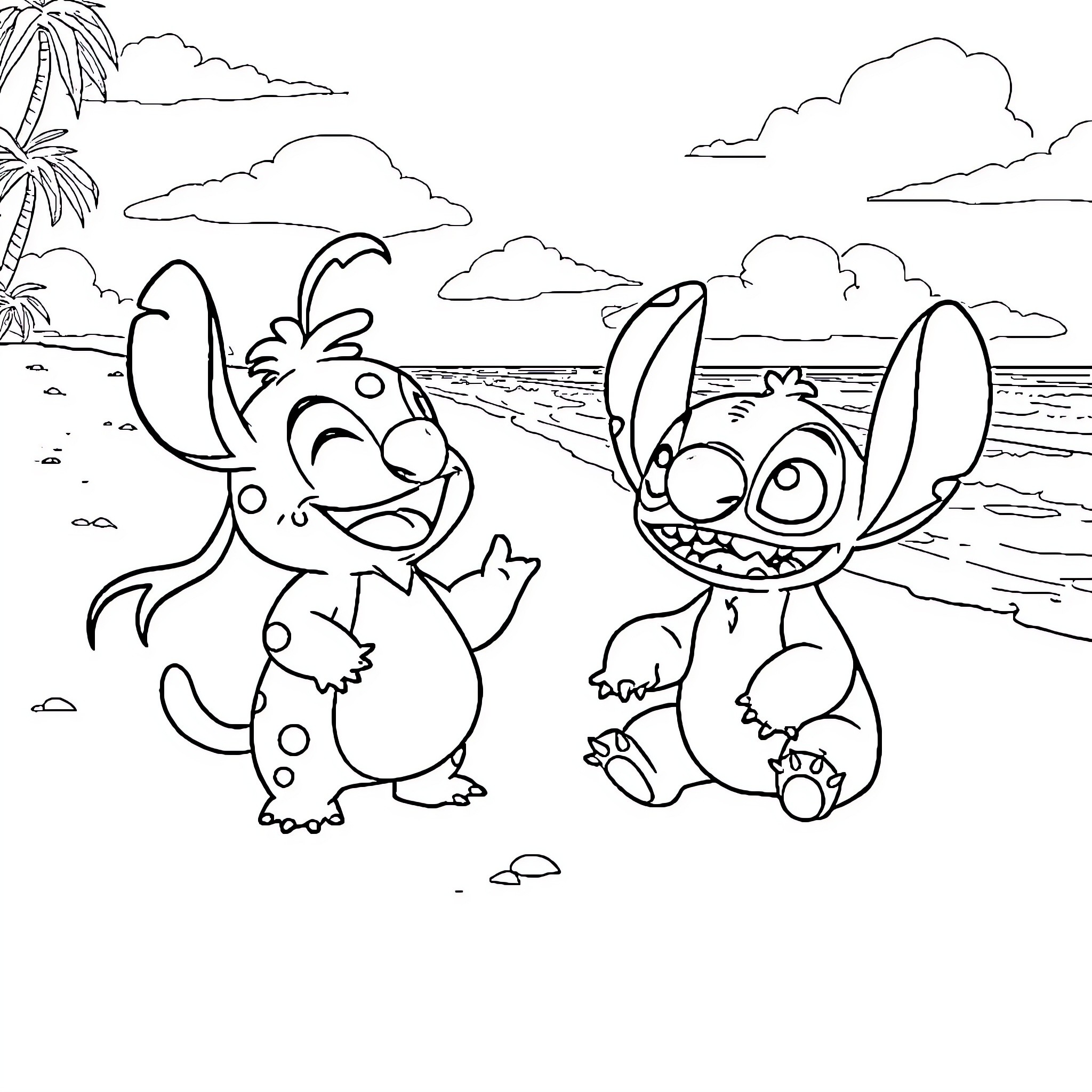 Lafufu's Tropical Adventure Coloring Page (free black-and-white line drawing printable PDF for all, from beginners to advanced learners, including children, teens, adults, and seniors)