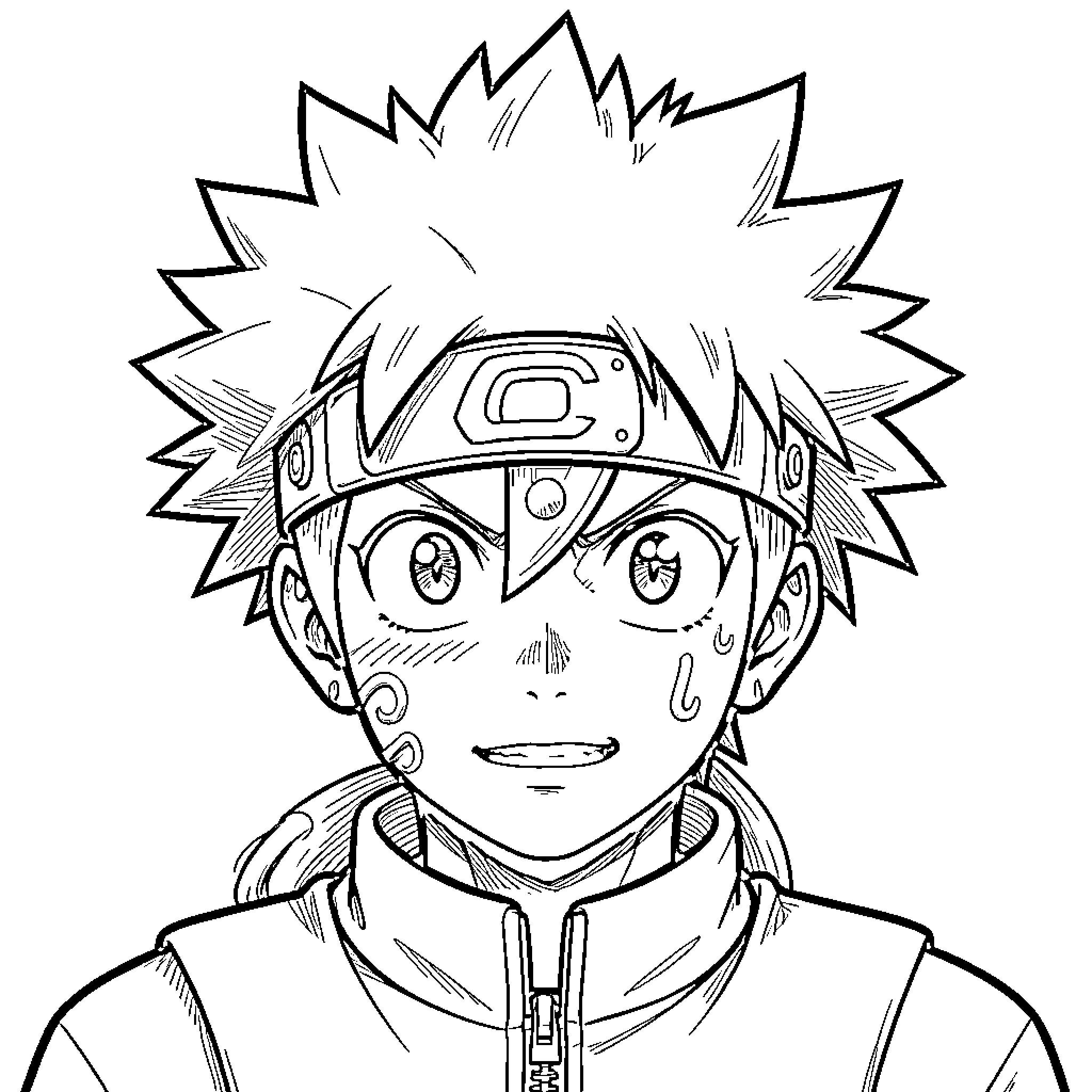 Deku wearing a headband with a determined expression Coloring Page (free black-and-white line drawing printable PDF for all, from beginners to advanced learners, including children, teens, adults, and seniors)