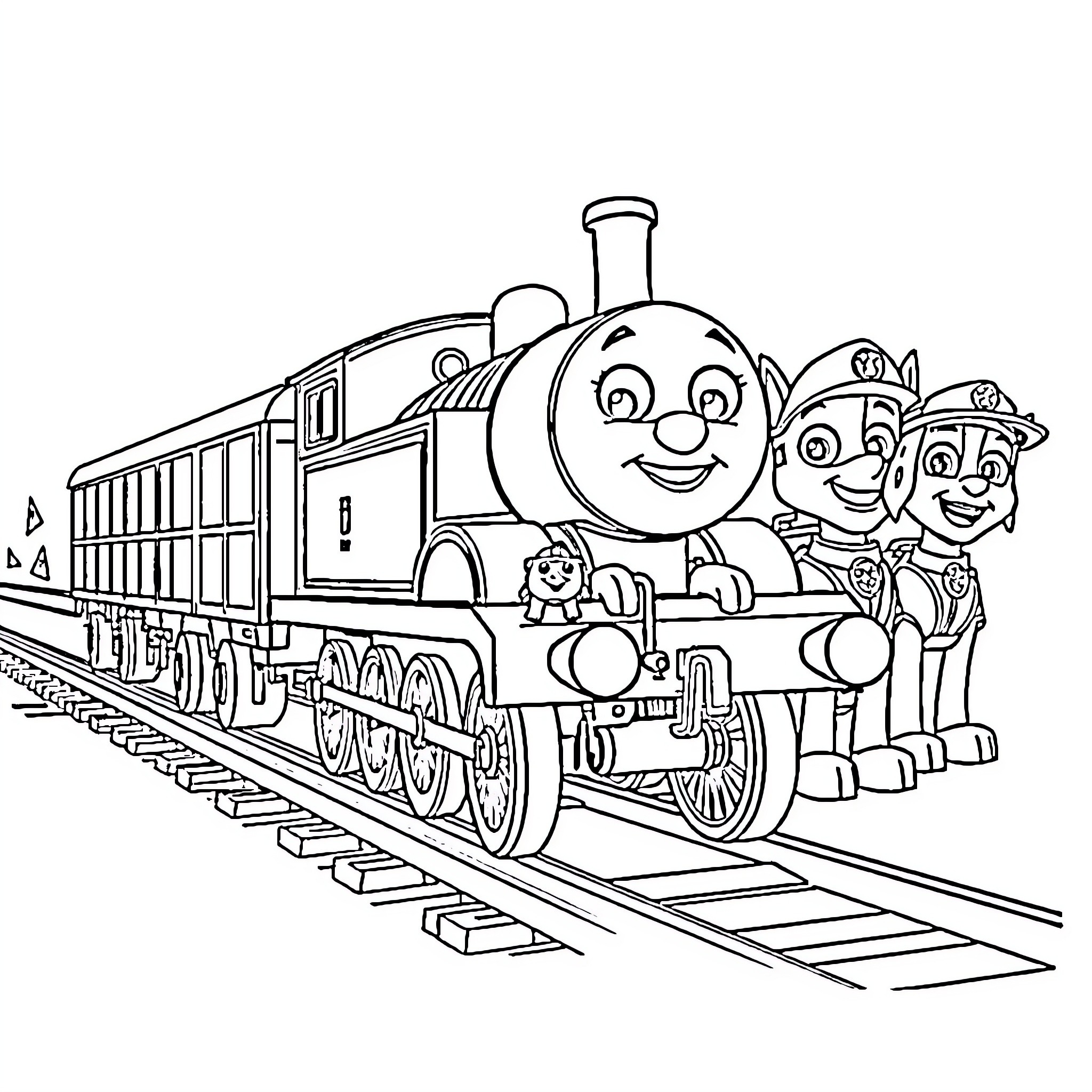 Thomas and Friends Ride the Locomotive Coloring Page (free black-and-white line drawing printable PDF for all, from beginners to advanced learners, including children, teens, adults, and seniors)