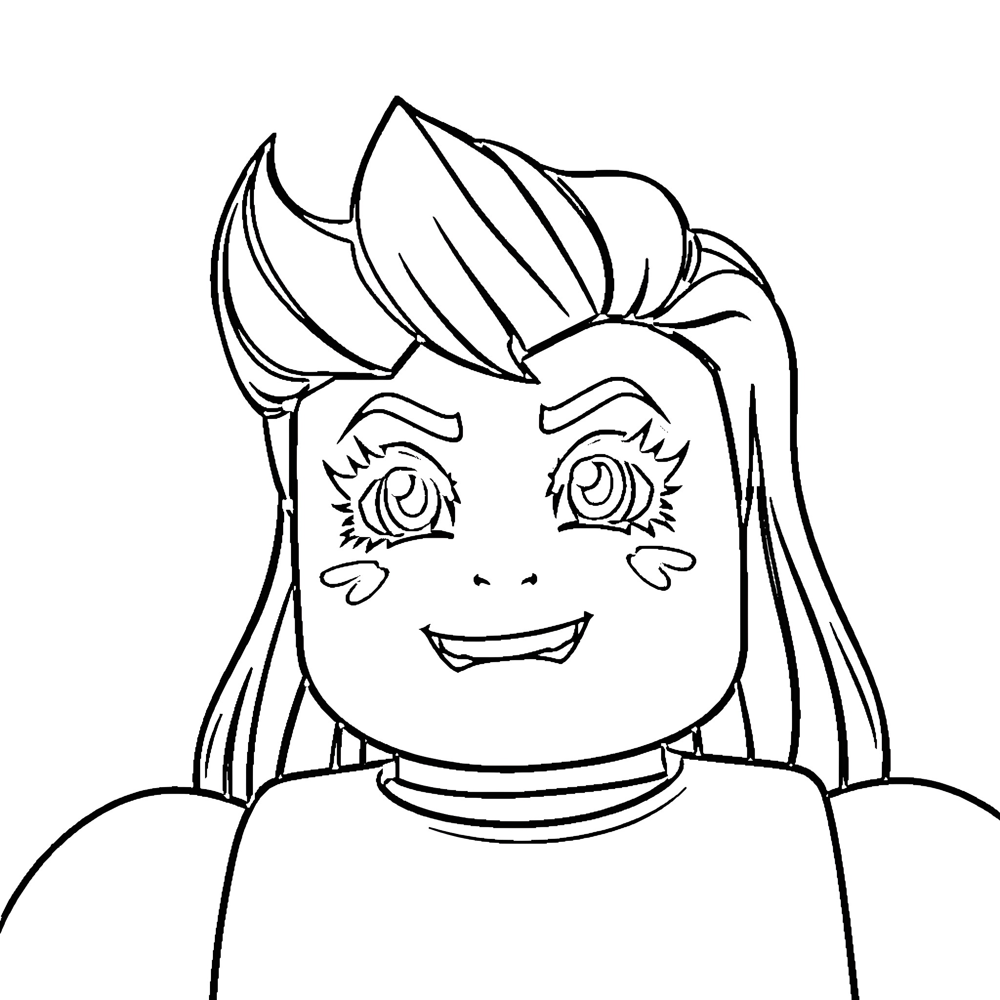 Roblox character with cheerful expression and stylized hair Coloring Page (free black-and-white line drawing printable PDF for all, from beginners to advanced learners, including children, teens, adults, and seniors)