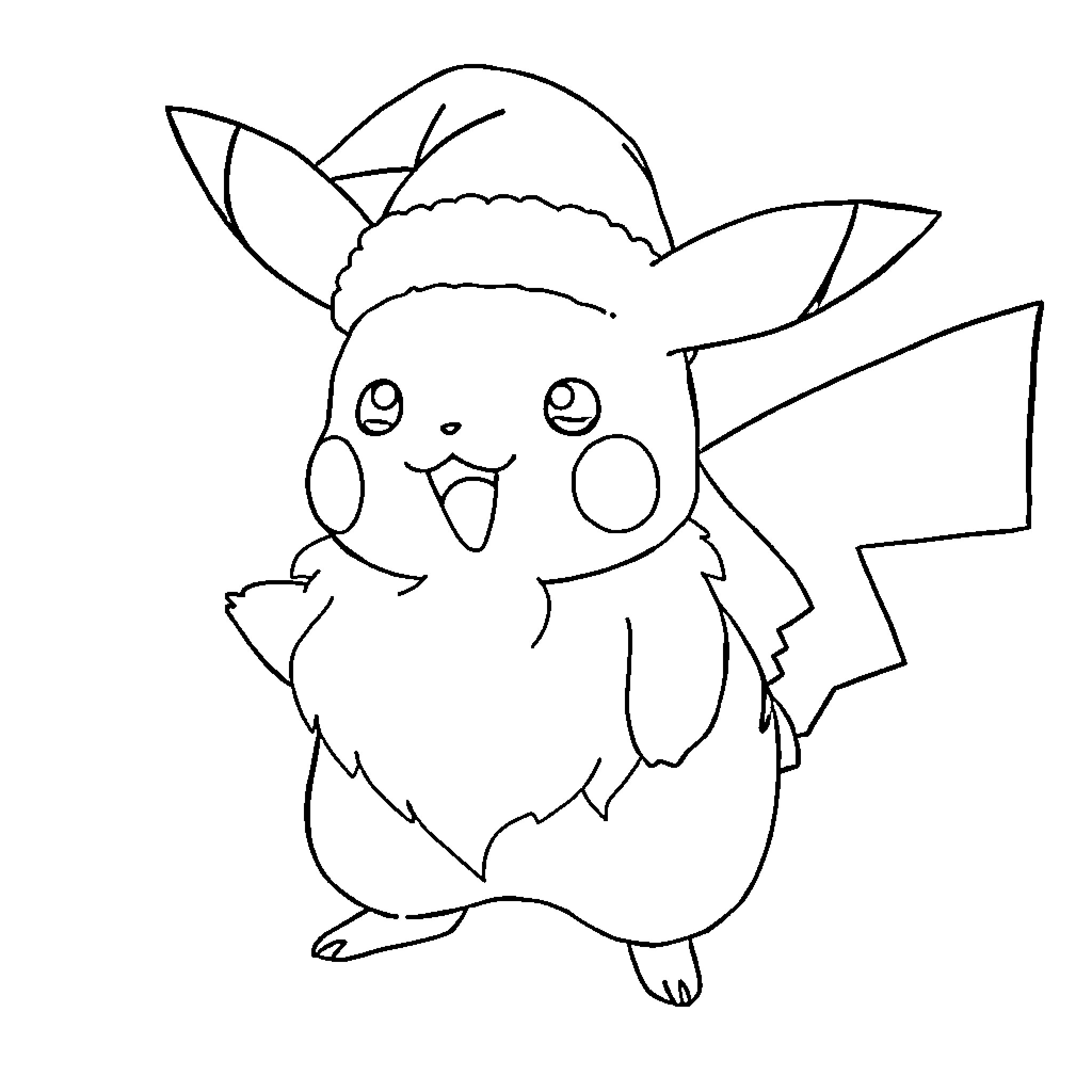 Pikachu's Playful Pose Coloring Page (free black-and-white line drawing printable PDF for all, from beginners to advanced learners, including children, teens, adults, and seniors)