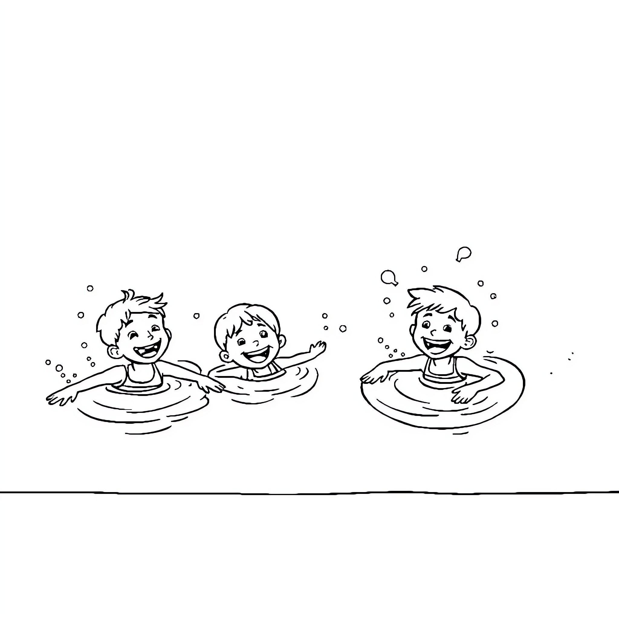 Kids splashing and playing in the water Coloring Page (free black-and-white line drawing printable PDF for all, from beginners to advanced learners, including children, teens, adults, and seniors)