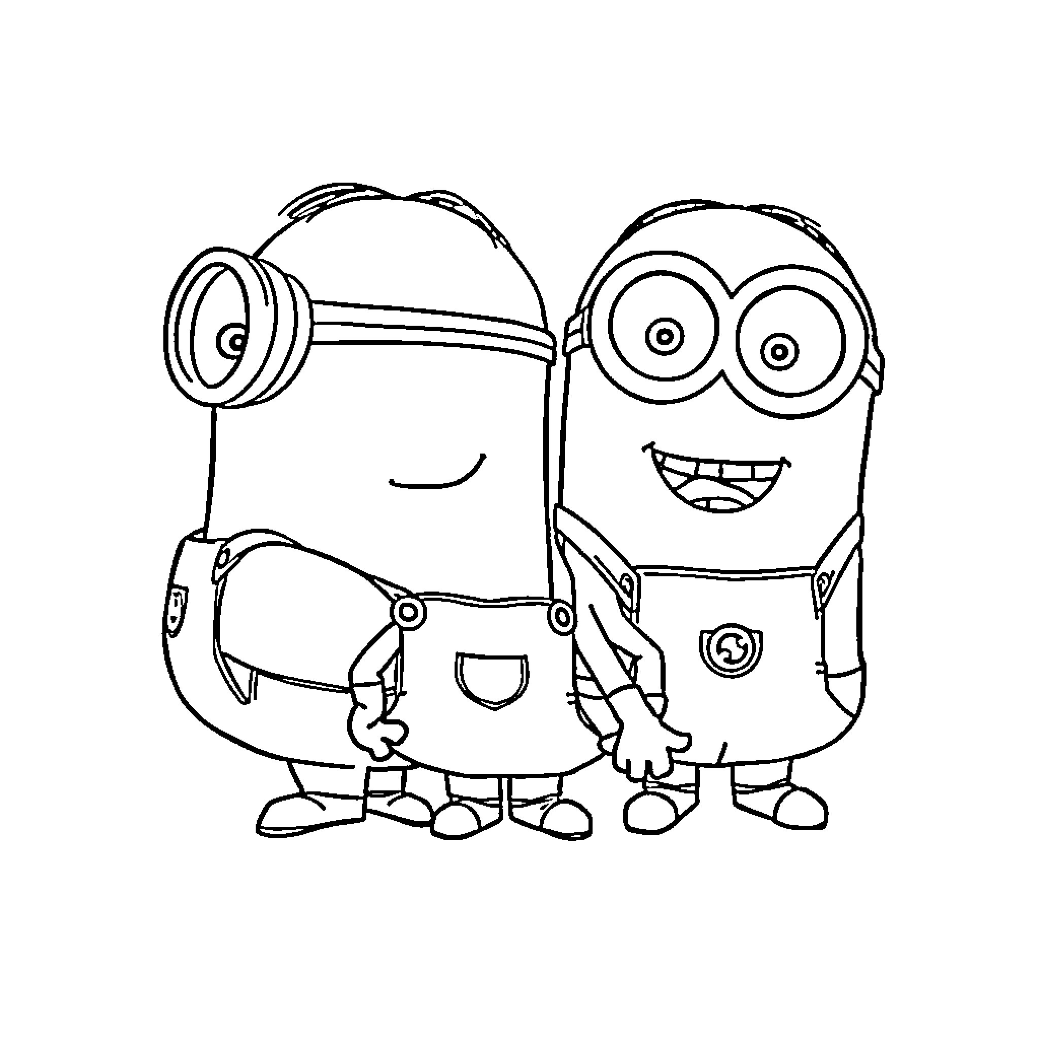 Minions in Cheerful Poses Coloring Page (free black-and-white line drawing printable PDF for all, from beginners to advanced learners, including children, teens, adults, and seniors)