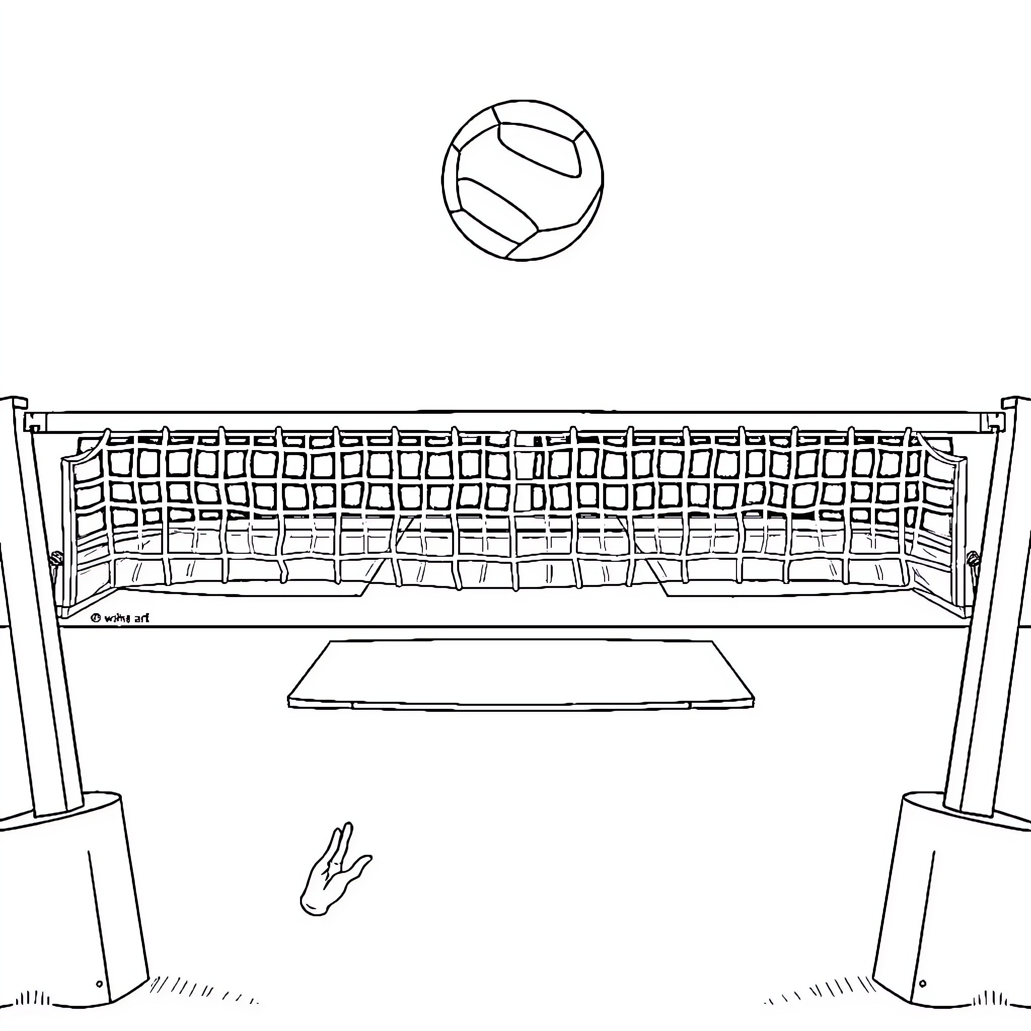 Volleyball net and court outlined Coloring Page (free black-and-white line drawing printable PDF for all, from beginners to advanced learners, including children, teens, adults, and seniors)