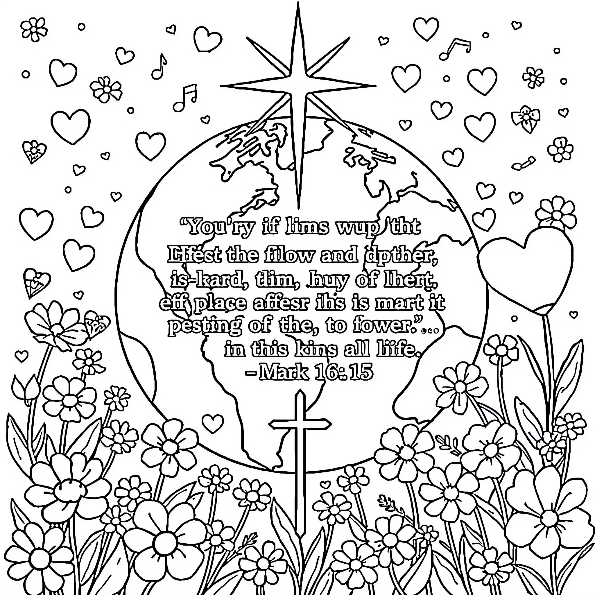 Bible Verse About God's Love and Light Shining in the World Coloring Page (free black-and-white line drawing printable PDF for all, from beginners to advanced learners, including children, teens, adults, and seniors)