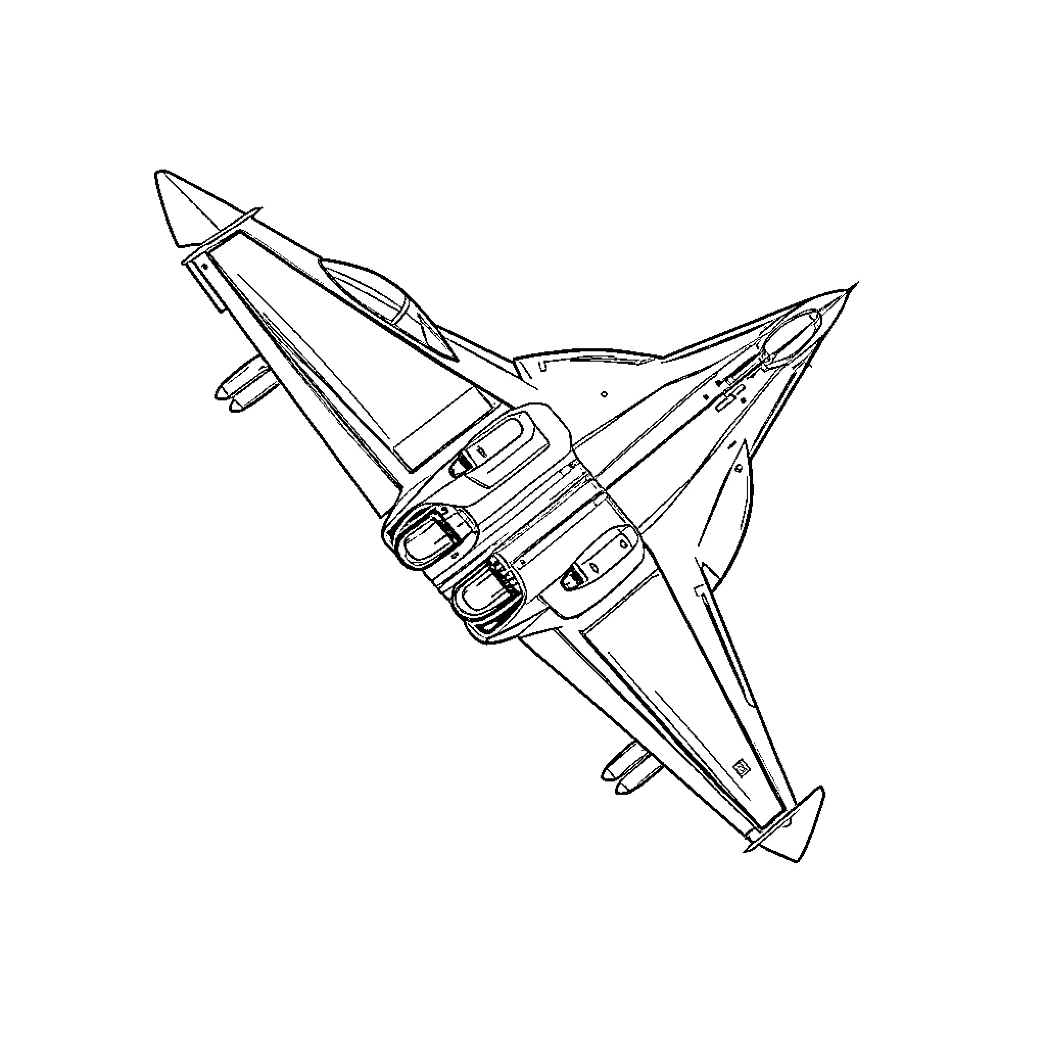 Jet Fighter in Flight Coloring Page (free black-and-white line drawing printable PDF for all, from beginners to advanced learners, including children, teens, adults, and seniors)