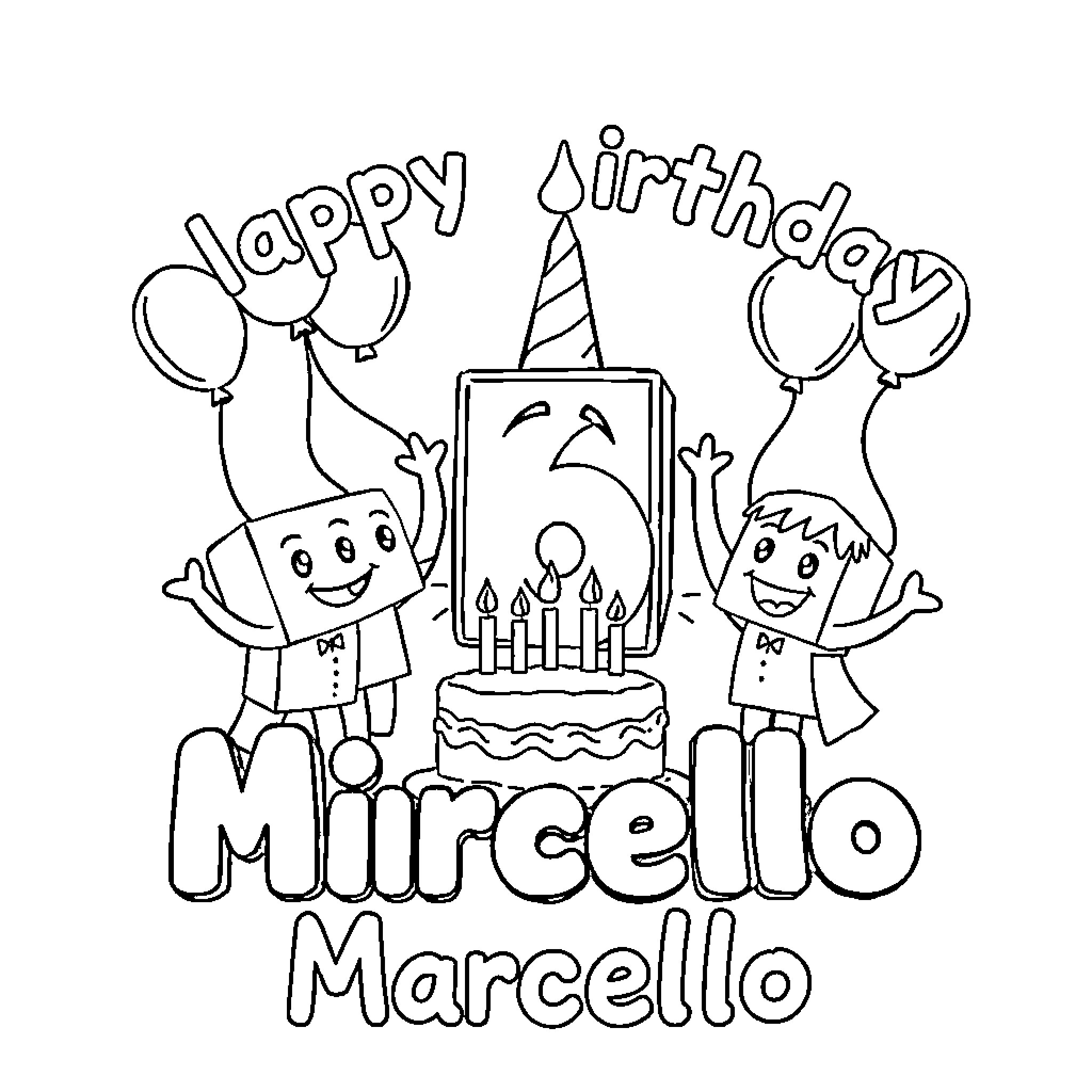 Numberblocks celebrating a birthday party Coloring Page (free black-and-white line drawing printable PDF for all, from beginners to advanced learners, including children, teens, adults, and seniors)