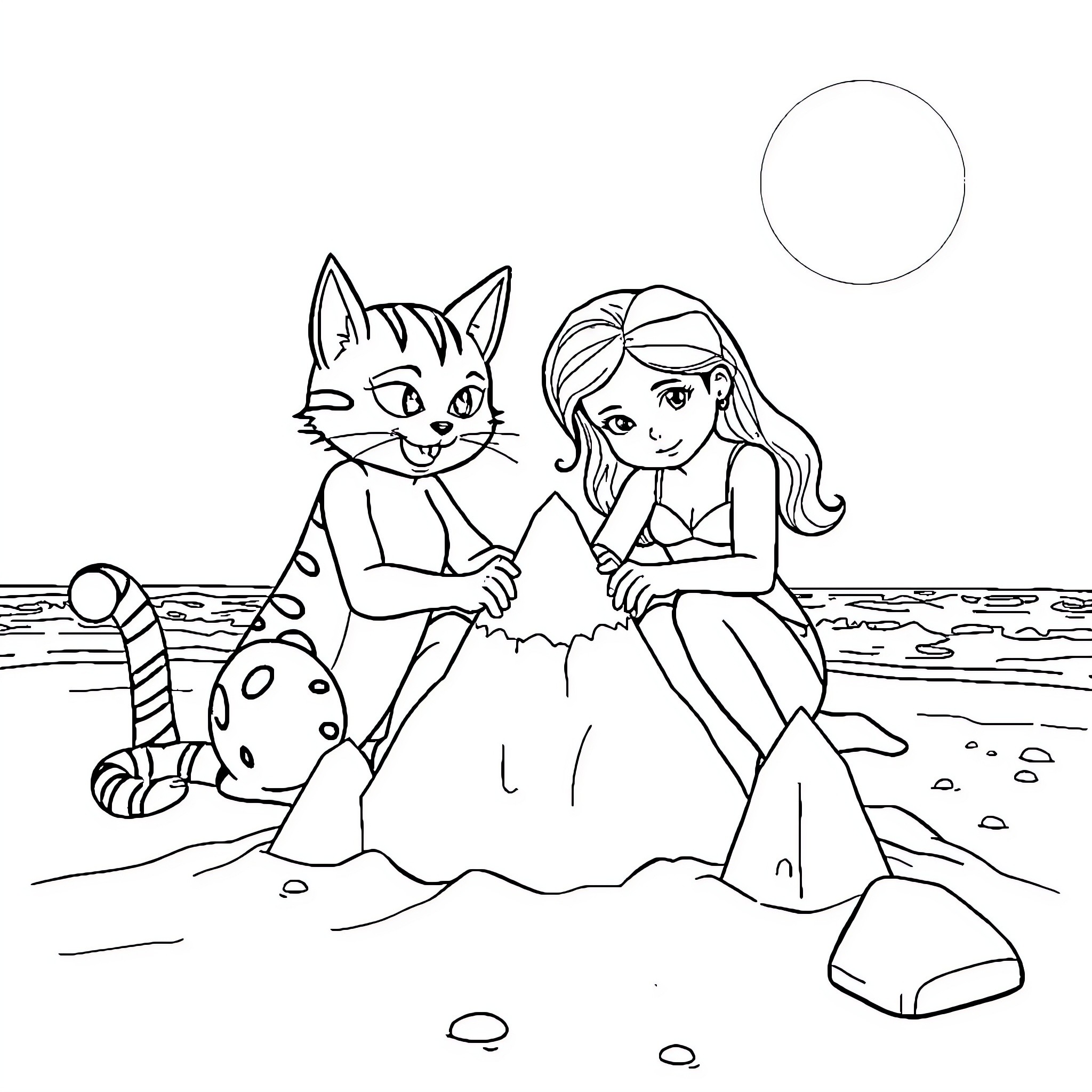 CataLeya's Beach Adventure Coloring Page (free black-and-white line drawing printable PDF for all, from beginners to advanced learners, including children, teens, adults, and seniors)