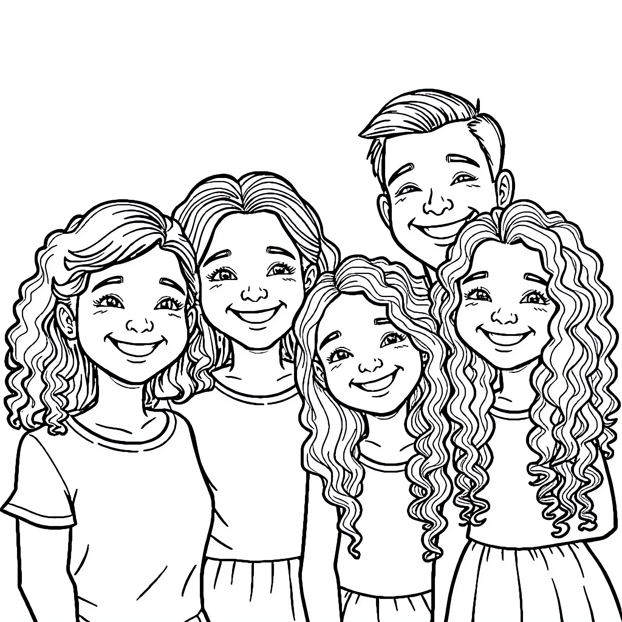 Family Enjoying Quality Time Together Coloring Page (free black-and-white line drawing printable PDF for all, from beginners to advanced learners, including children, teens, adults, and seniors)