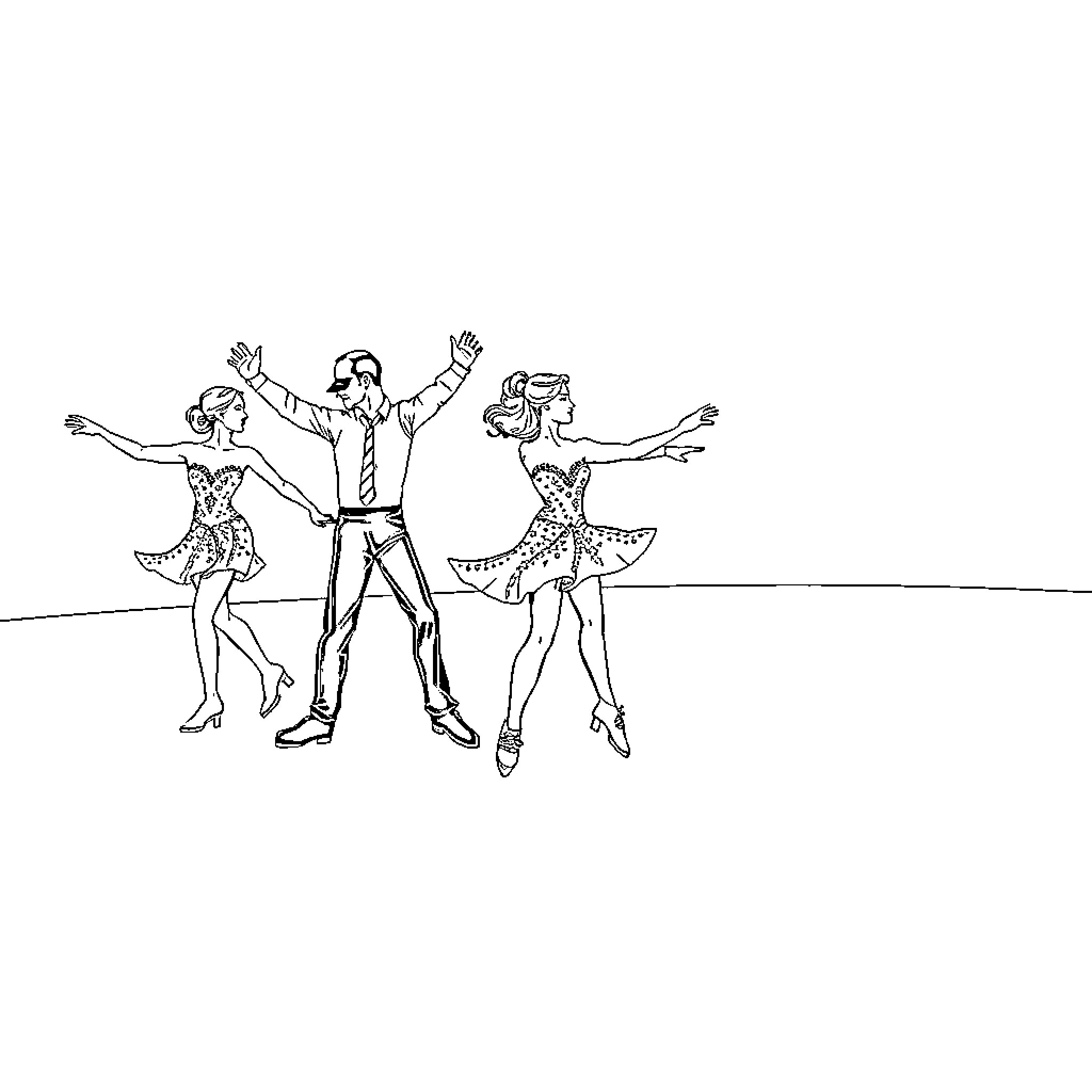 Figure Skating Trio Performing Synchronized Routine Coloring Page (free black-and-white line drawing printable PDF for all, from beginners to advanced learners, including children, teens, adults, and seniors)