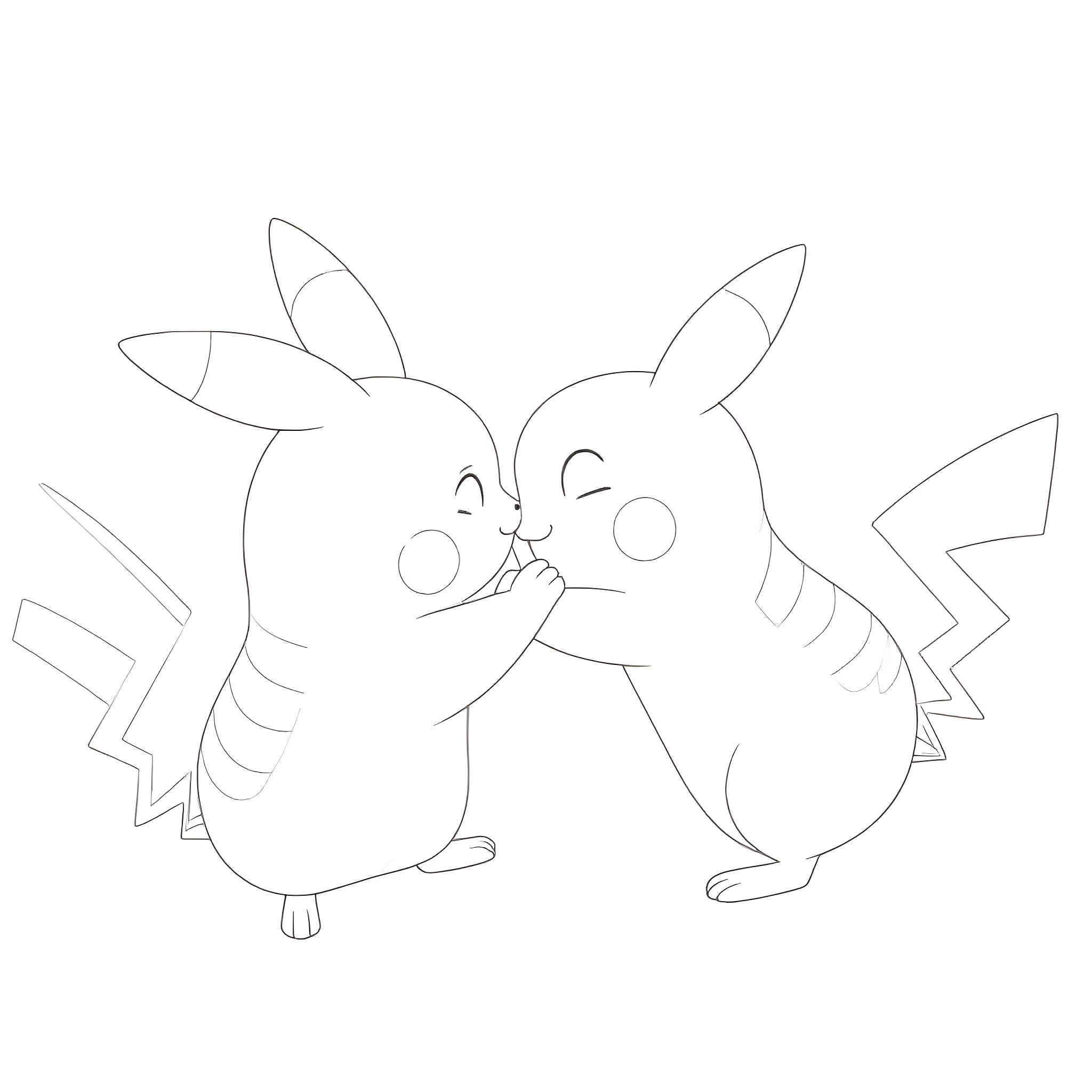 Flash McQueen playing with Pikachu in cartoon style Coloring Page (free black-and-white line drawing printable PDF for all, from beginners to advanced learners, including children, teens, adults, and seniors)