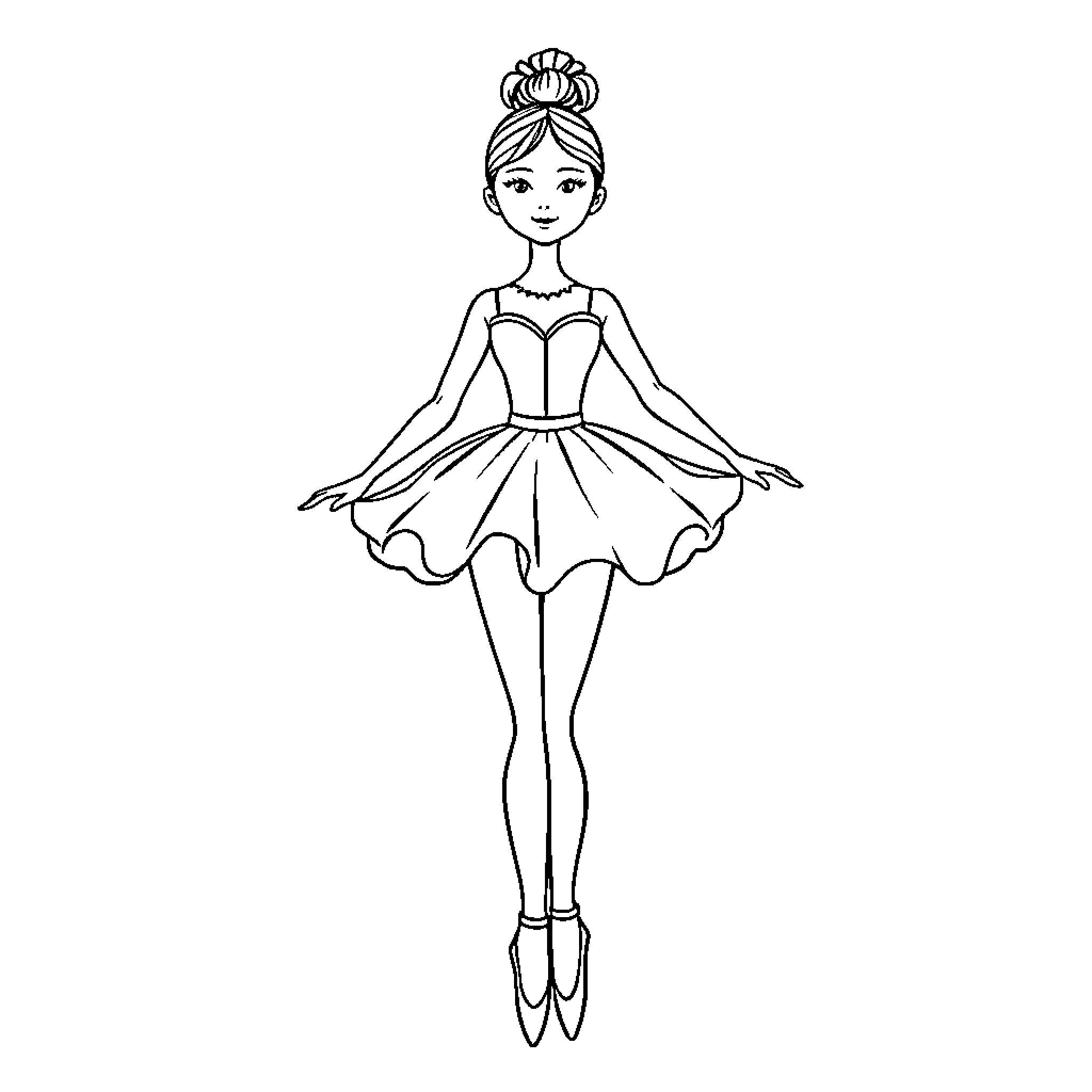 Ballerina performing graceful dance moves Coloring Page (free black-and-white line drawing printable PDF for all, from beginners to advanced learners, including children, teens, adults, and seniors)
