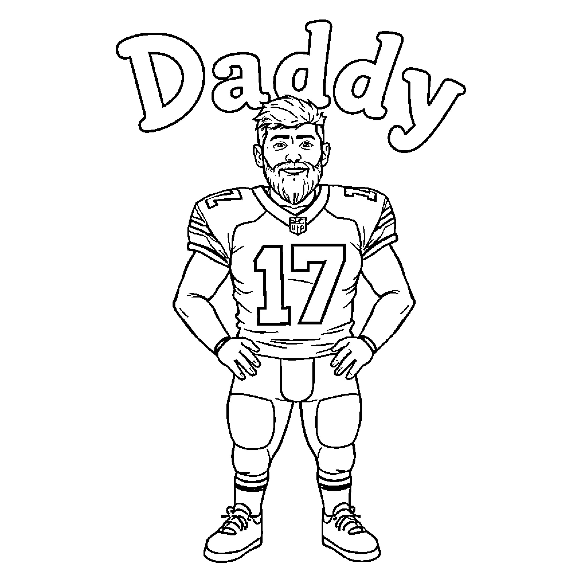 Josh Allen standing proudly in football uniform Coloring Page (free black-and-white line drawing printable PDF for all, from beginners to advanced learners, including children, teens, adults, and seniors)