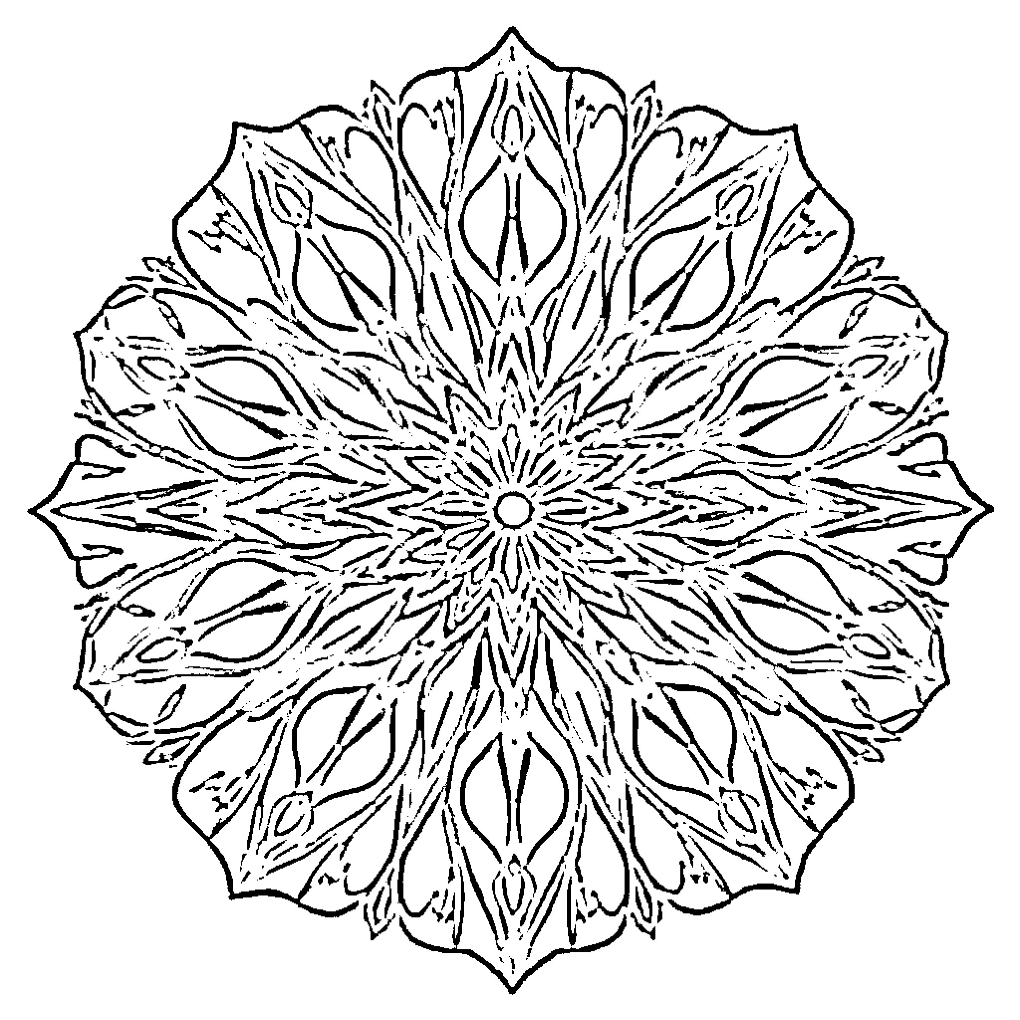 Mandala with intricate floral pattern Coloring Page (free black-and-white line drawing printable PDF for all, from beginners to advanced learners, including children, teens, adults, and seniors)