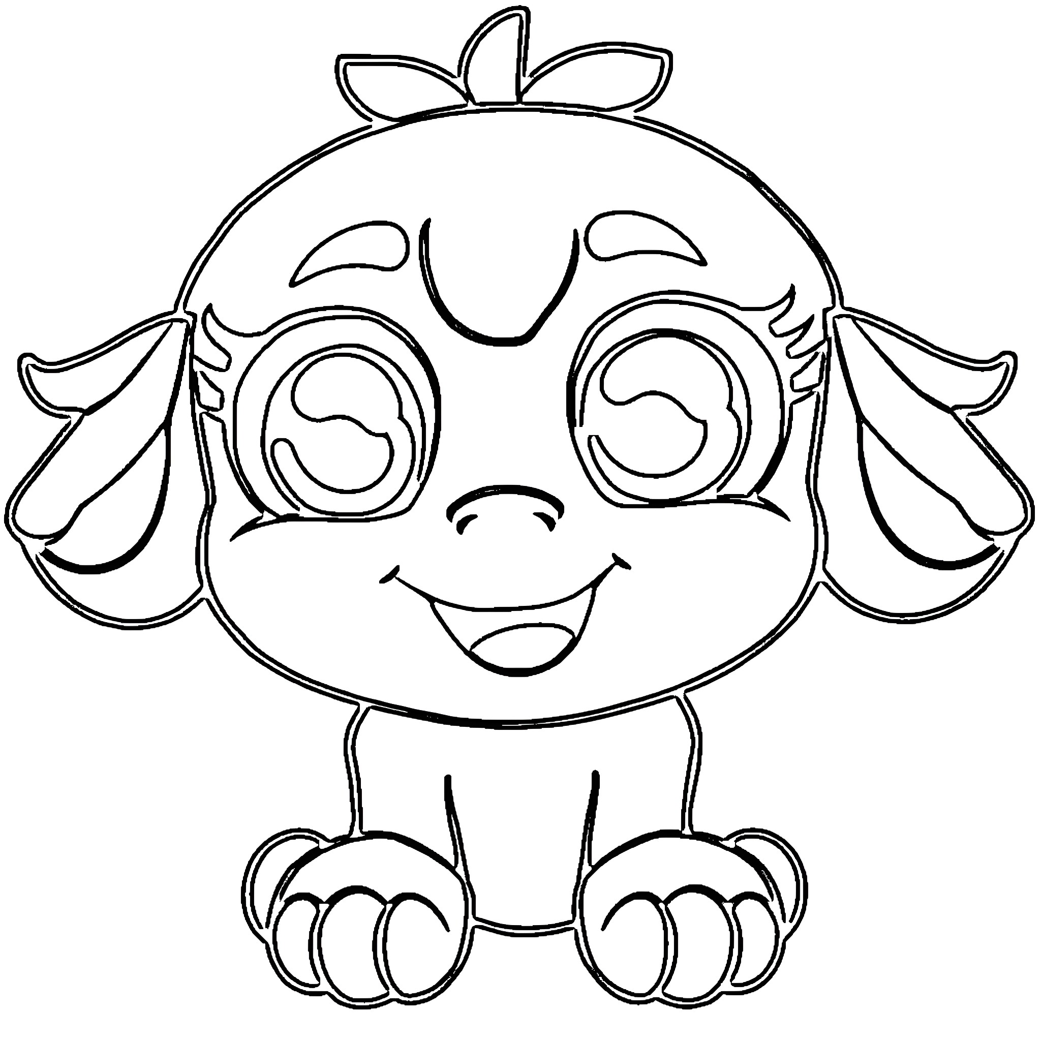Kawaii Chick with Cute Expression Coloring Page (free black-and-white line drawing printable PDF for all, from beginners to advanced learners, including children, teens, adults, and seniors)