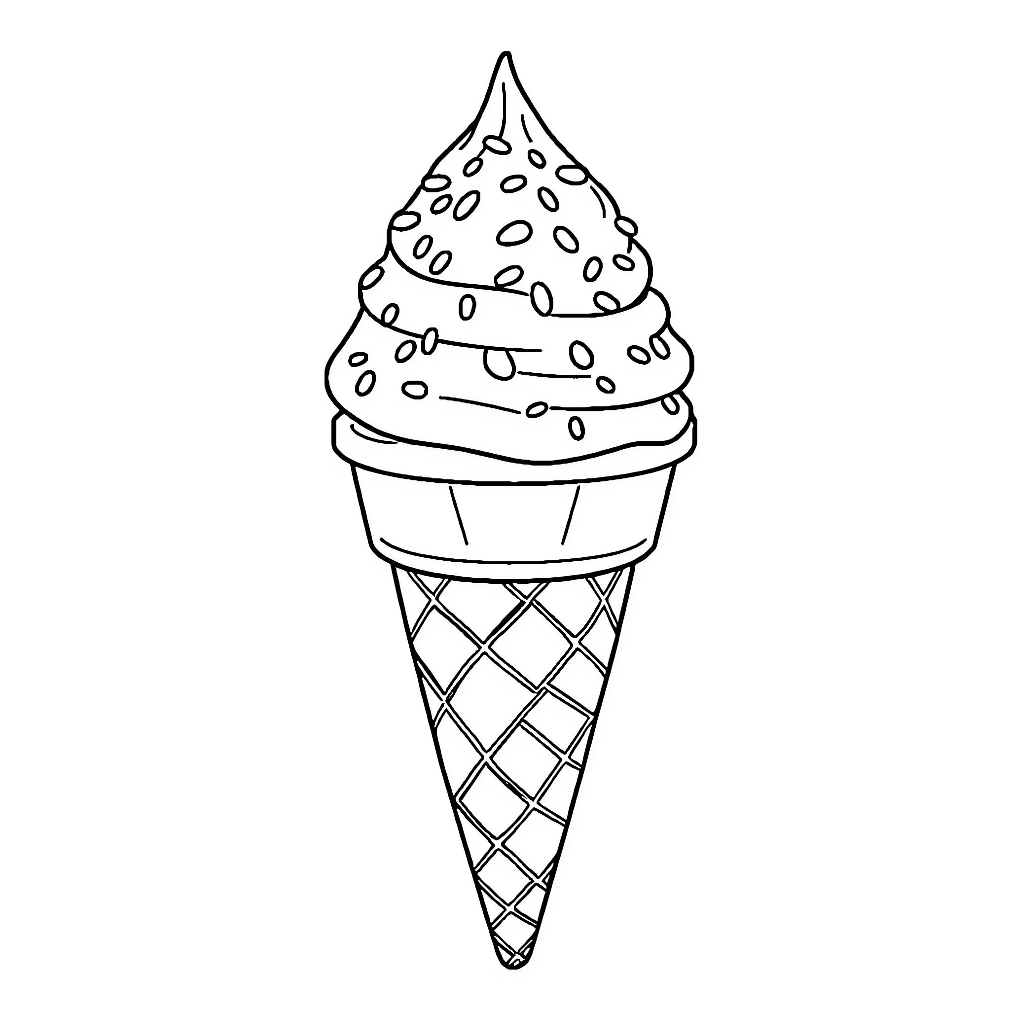 Ice Cream Cone with Swirly Treat Coloring Page (free black-and-white line drawing printable PDF for all, from beginners to advanced learners, including children, teens, adults, and seniors)