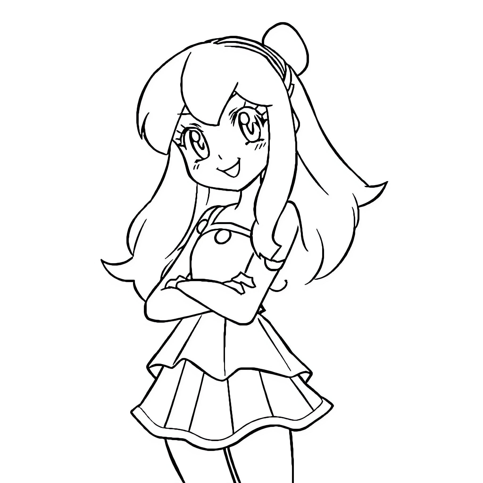 Ash Ketchum's Animated Companion in a Confident Pose Coloring Page (free black-and-white line drawing printable PDF for all, from beginners to advanced learners, including children, teens, adults, and seniors)