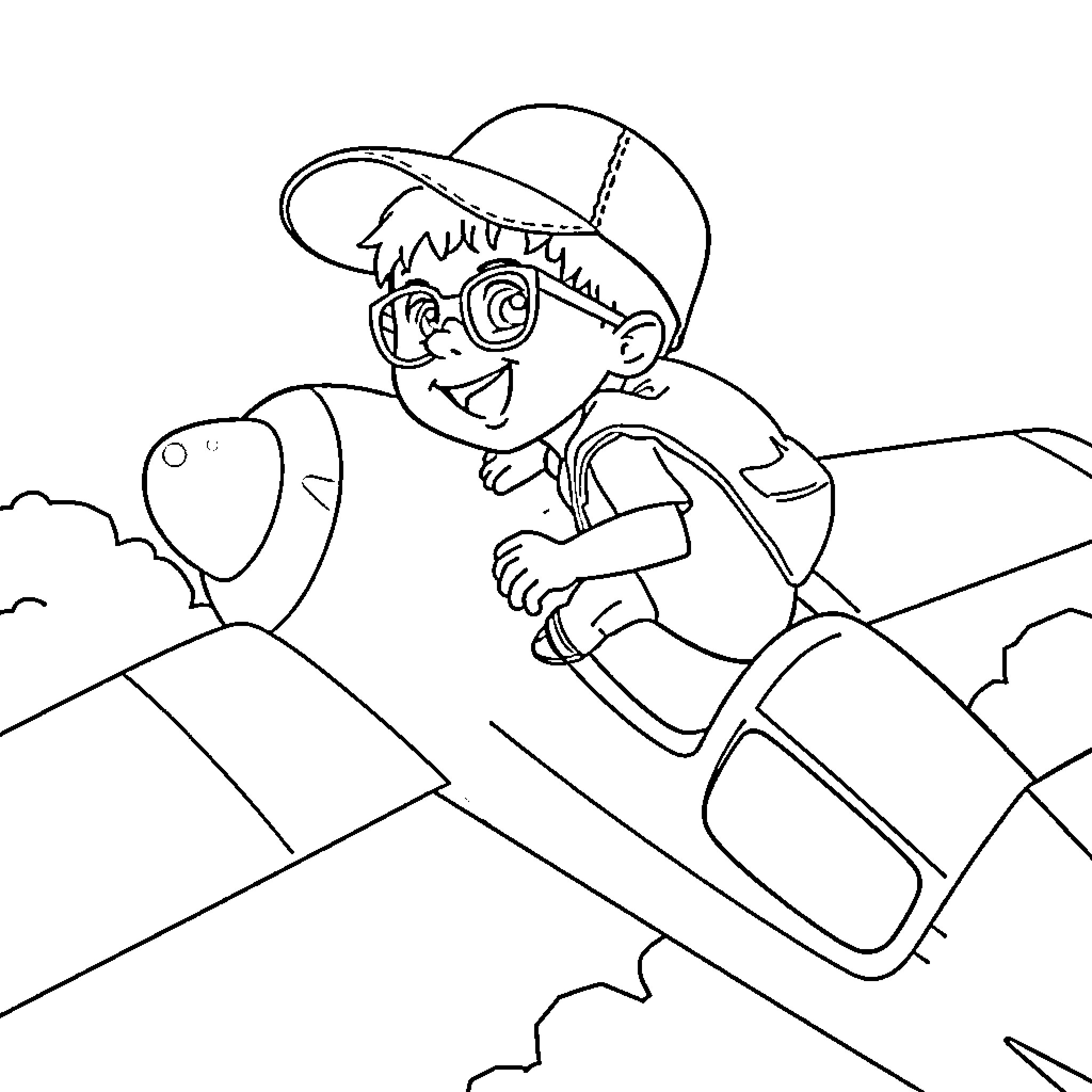 Boy exploring outdoors with fishing gear Coloring Page (free black-and-white line drawing printable PDF for all, from beginners to advanced learners, including children, teens, adults, and seniors)