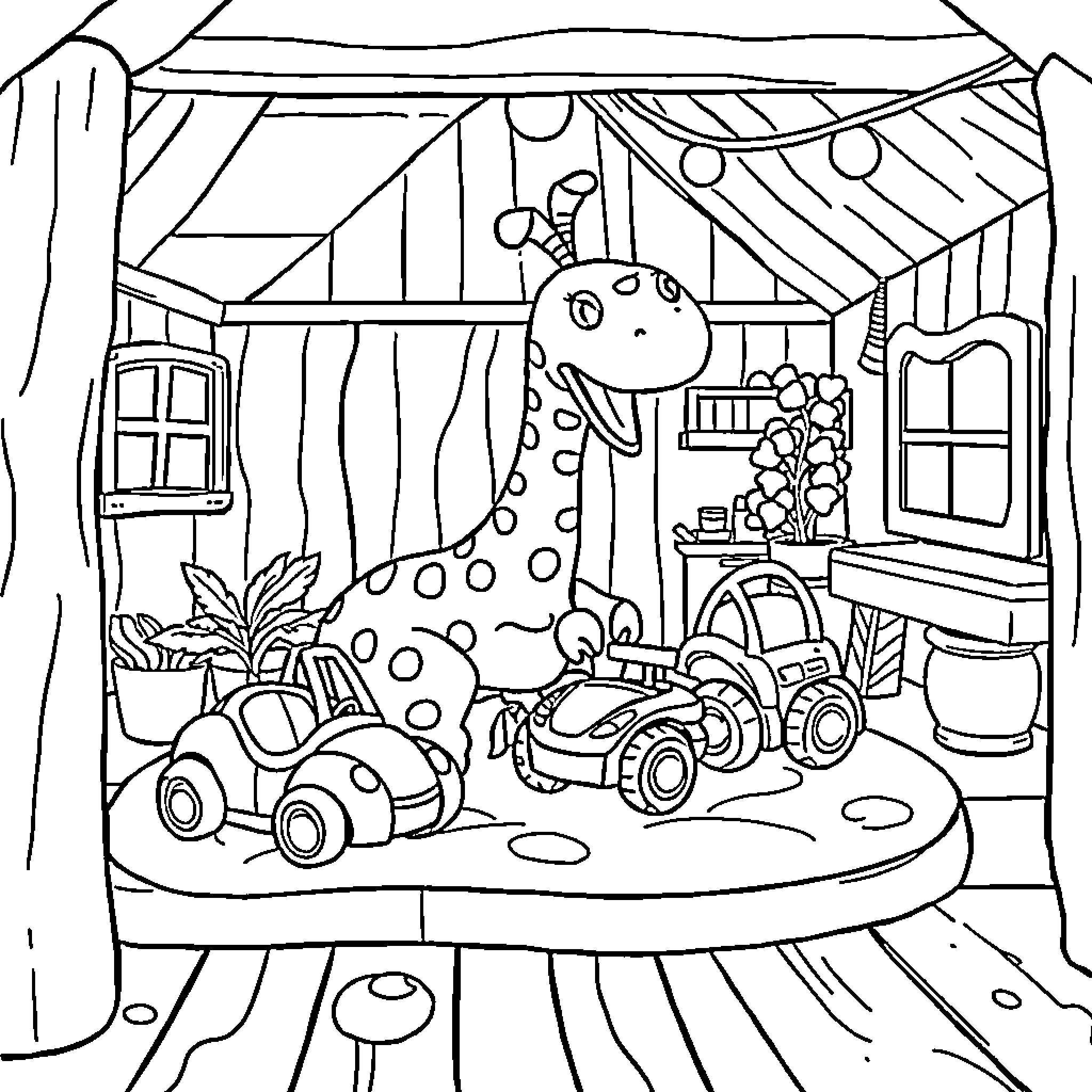 Marsupilami's Playful Treehouse Adventure Coloring Page (free black-and-white line drawing printable PDF for all, from beginners to advanced learners, including children, teens, adults, and seniors)