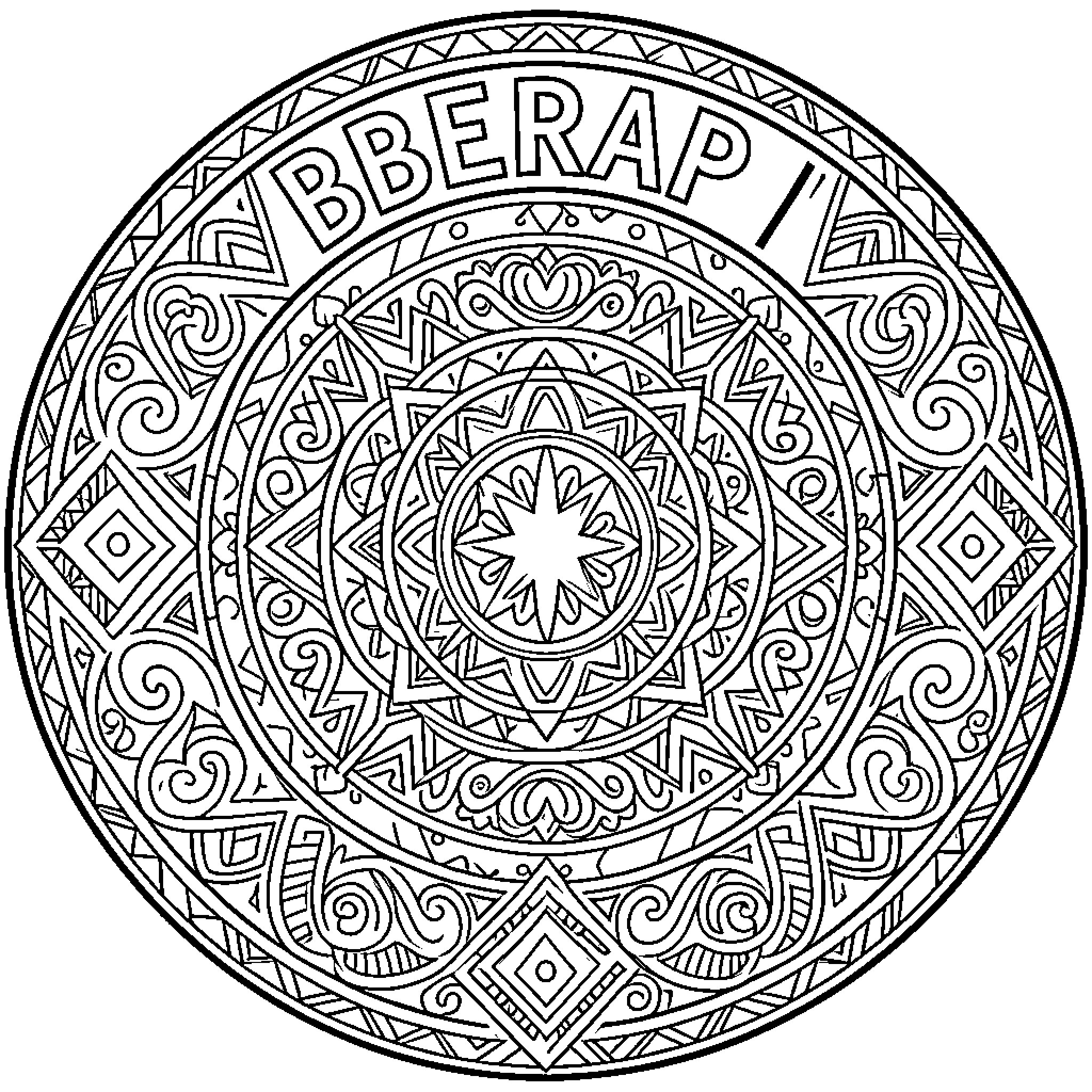 Berber Logo featuring intricate geometric mandala patterns Coloring Page (free black-and-white line drawing printable PDF for all, from beginners to advanced learners, including children, teens, adults, and seniors)
