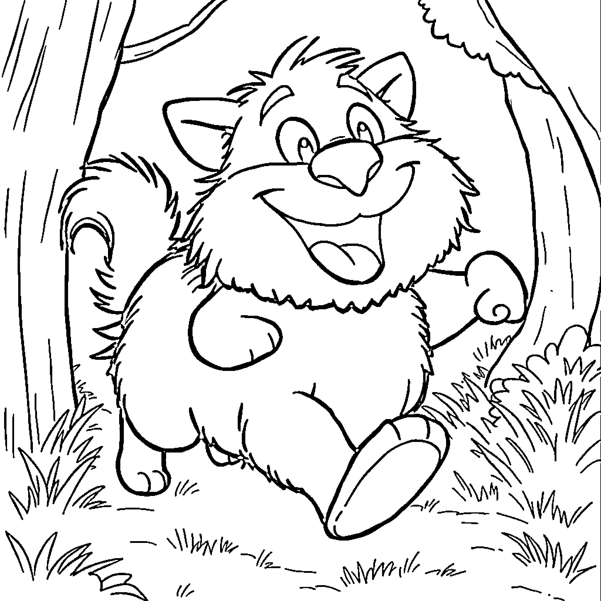 Huggywaggy Furry Forest Friend Coloring Page (free black-and-white line drawing printable PDF for all, from beginners to advanced learners, including children, teens, adults, and seniors)