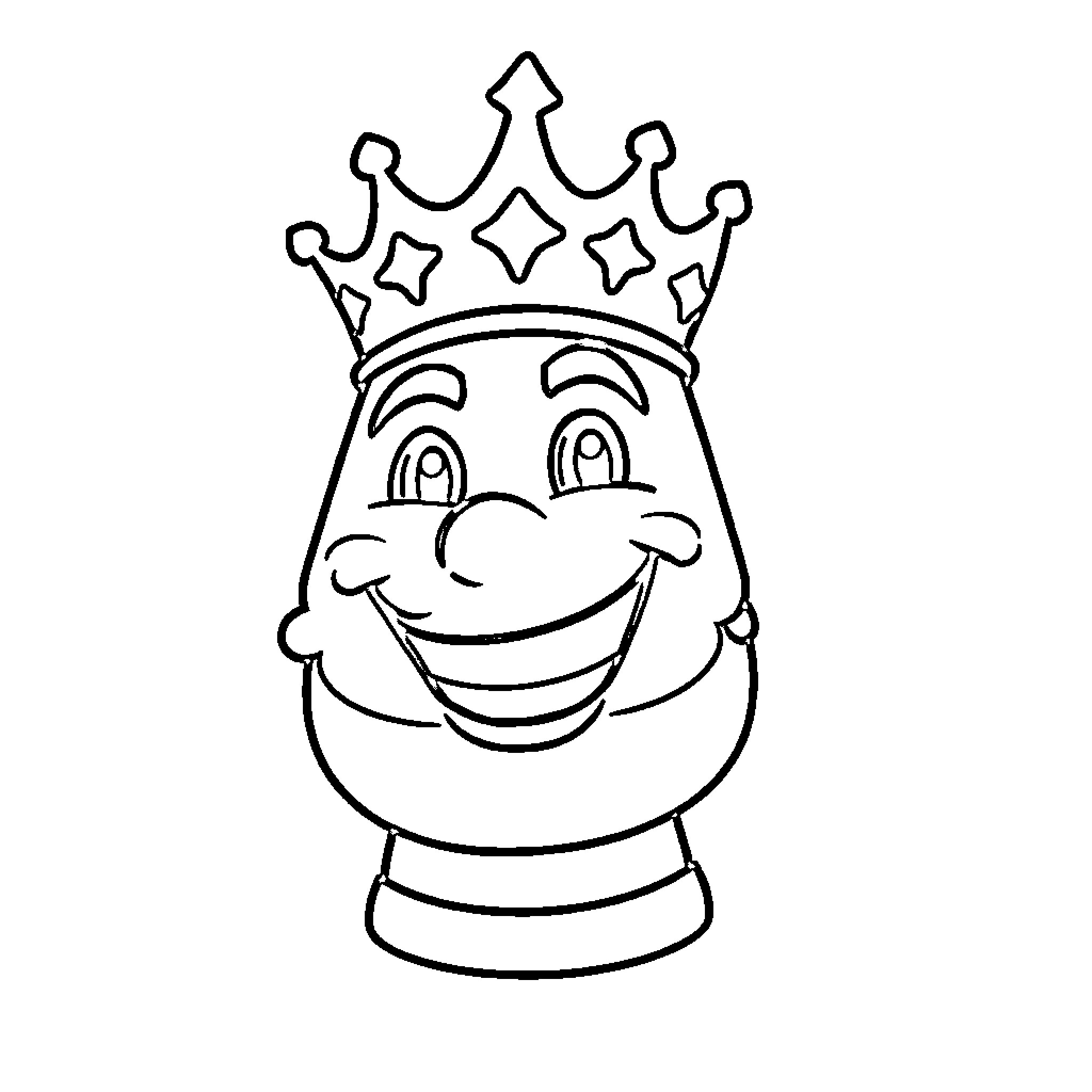 King with a Smiling Face and a Sparkling Crown Coloring Page (free black-and-white line drawing printable PDF for all, from beginners to advanced learners, including children, teens, adults, and seniors)