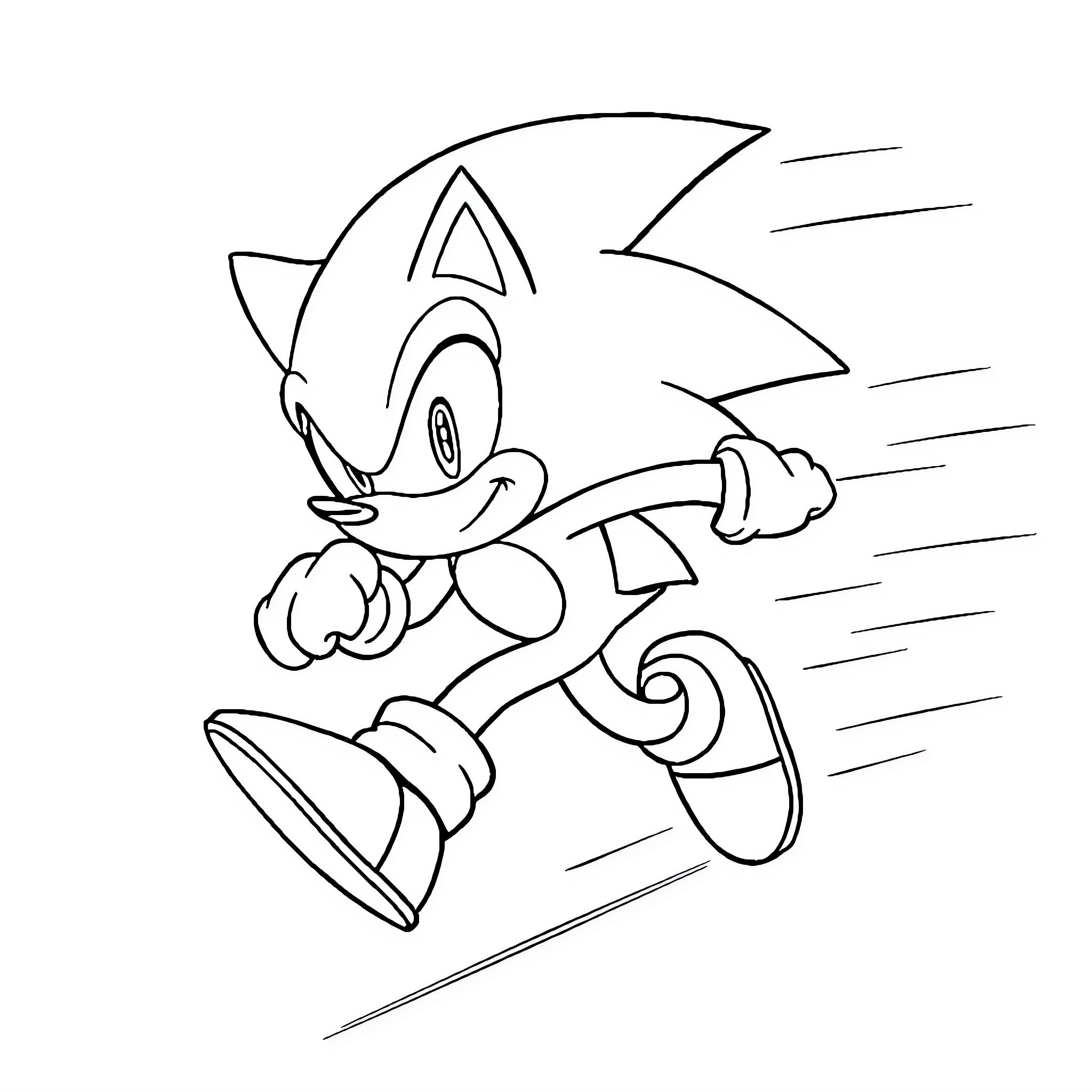 Sonic the Hedgehog running at high speed Coloring Page (free black-and-white line drawing printable PDF for all, from beginners to advanced learners, including children, teens, adults, and seniors)