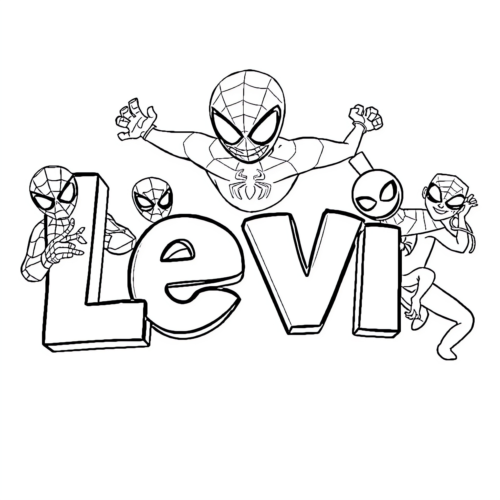 Levi's Exciting Spider-Man Adventures Coloring Page (free black-and-white line drawing printable PDF for all, from beginners to advanced learners, including children, teens, adults, and seniors)