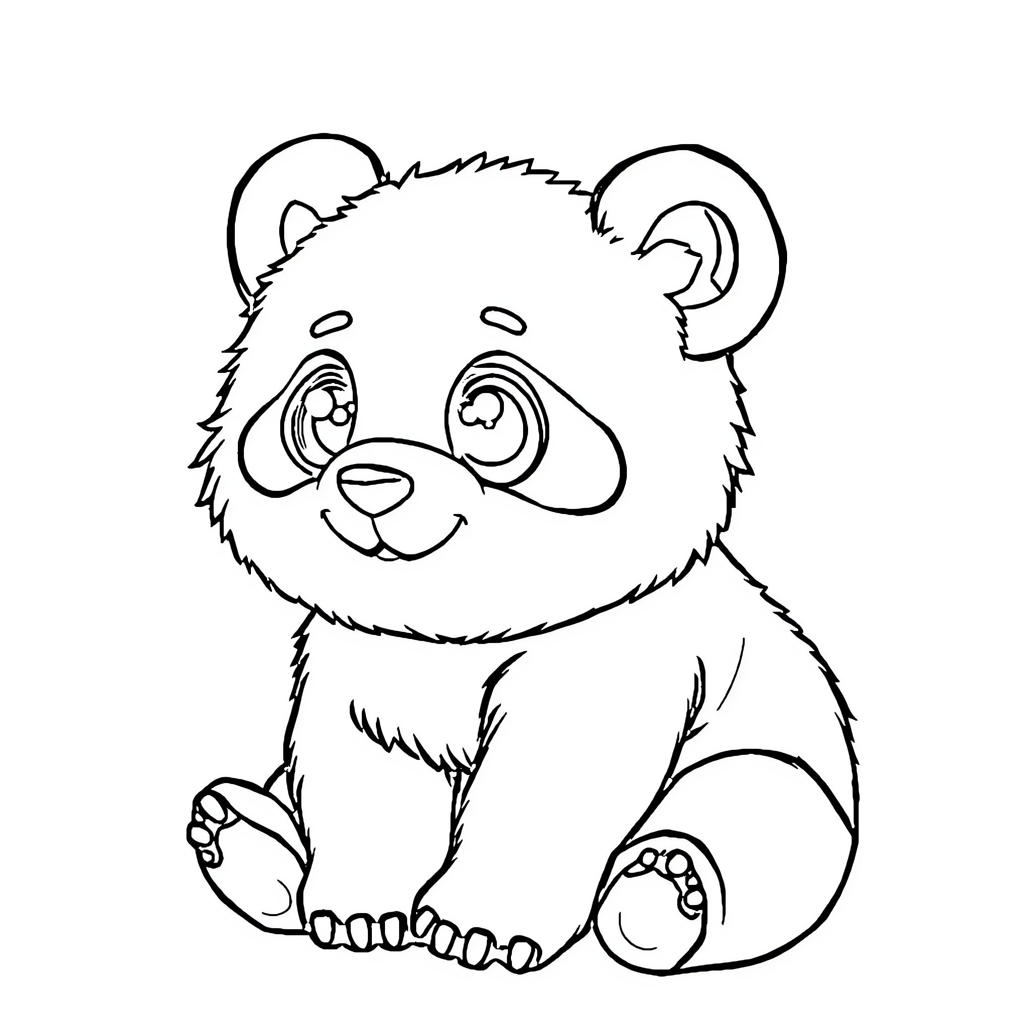 Panda sitting and smiling happily Coloring Page (free black-and-white line drawing printable PDF for all, from beginners to advanced learners, including children, teens, adults, and seniors)