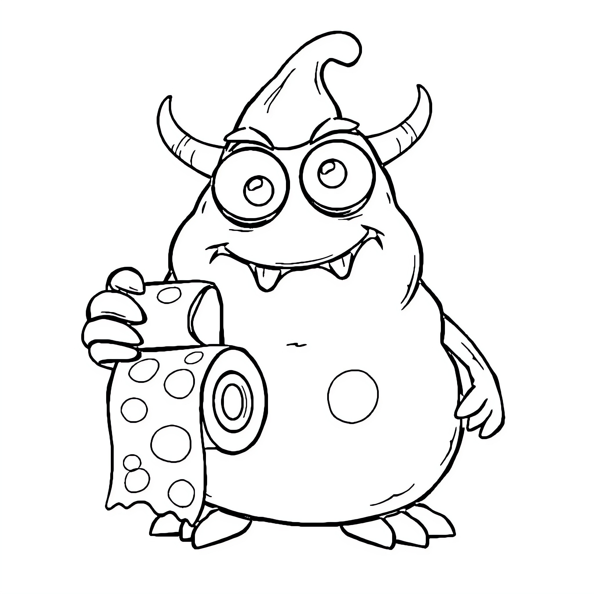 Poo Monster playing with video game controller Coloring Page (free black-and-white line drawing printable PDF for all, from beginners to advanced learners, including children, teens, adults, and seniors)
