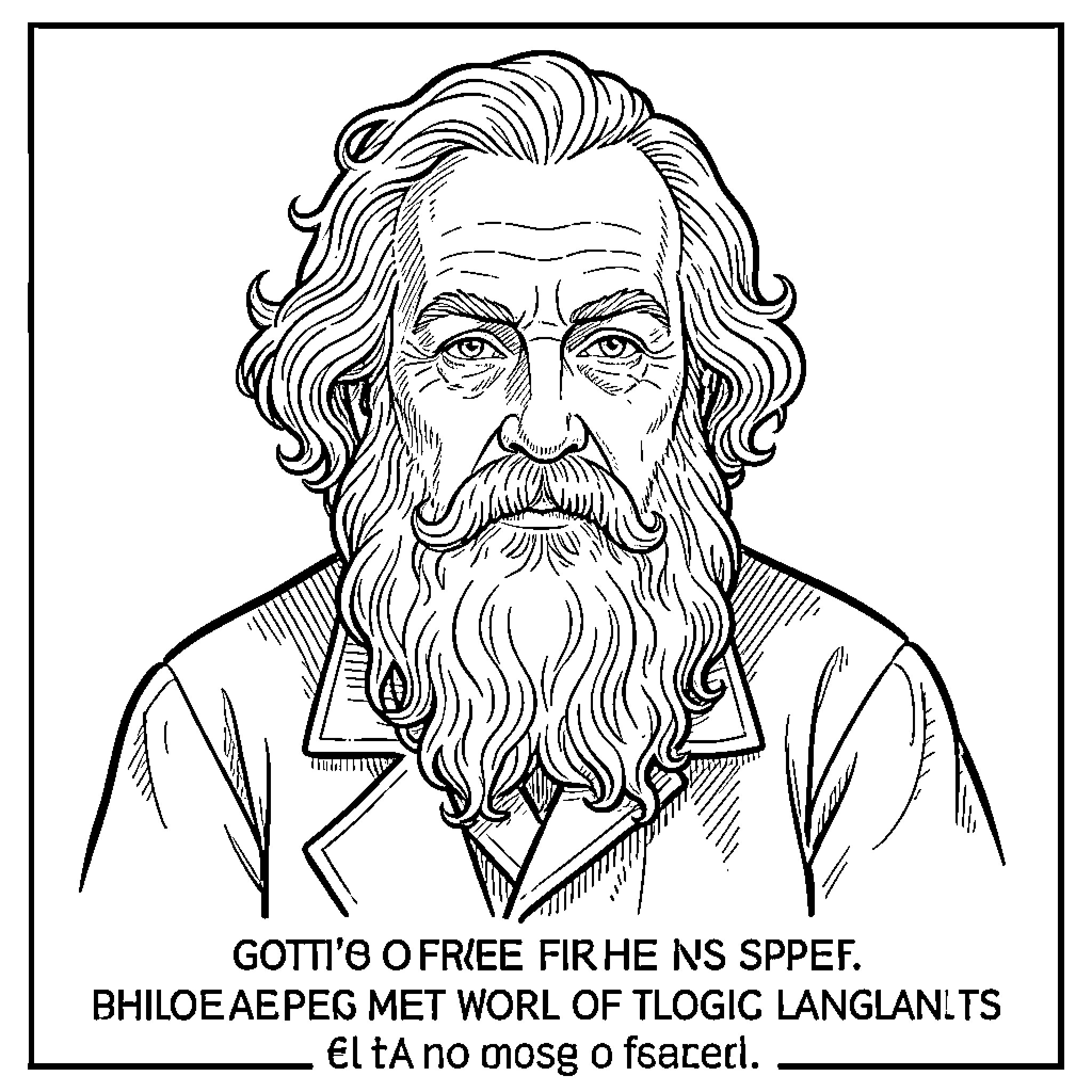 Gottlob Frege in formal attire with pensive expression Coloring Page (free black-and-white line drawing printable PDF for all, from beginners to advanced learners, including children, teens, adults, and seniors)