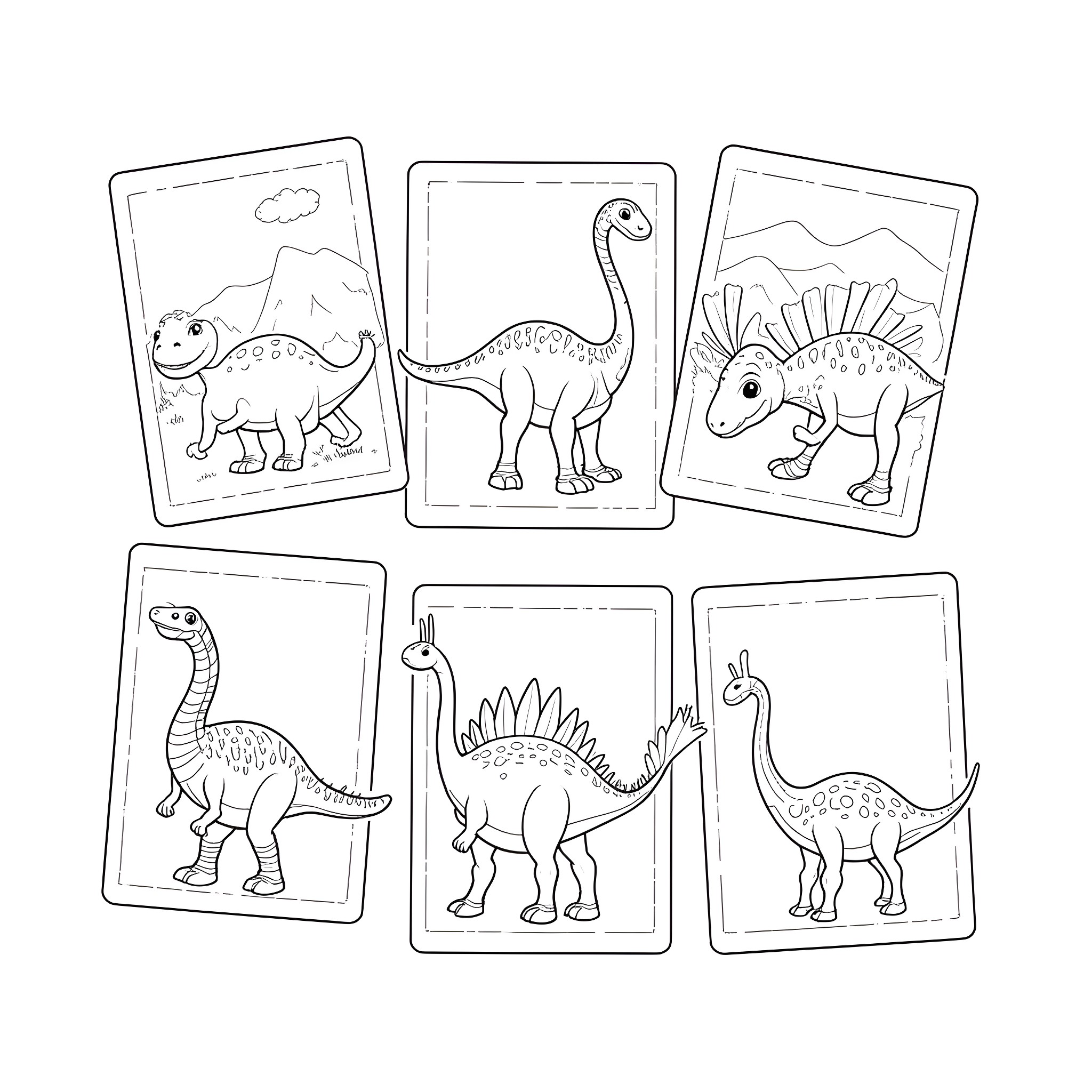 Dinosaur coloring pages with various species Coloring Page (free black-and-white line drawing printable PDF for all, from beginners to advanced learners, including children, teens, adults, and seniors)