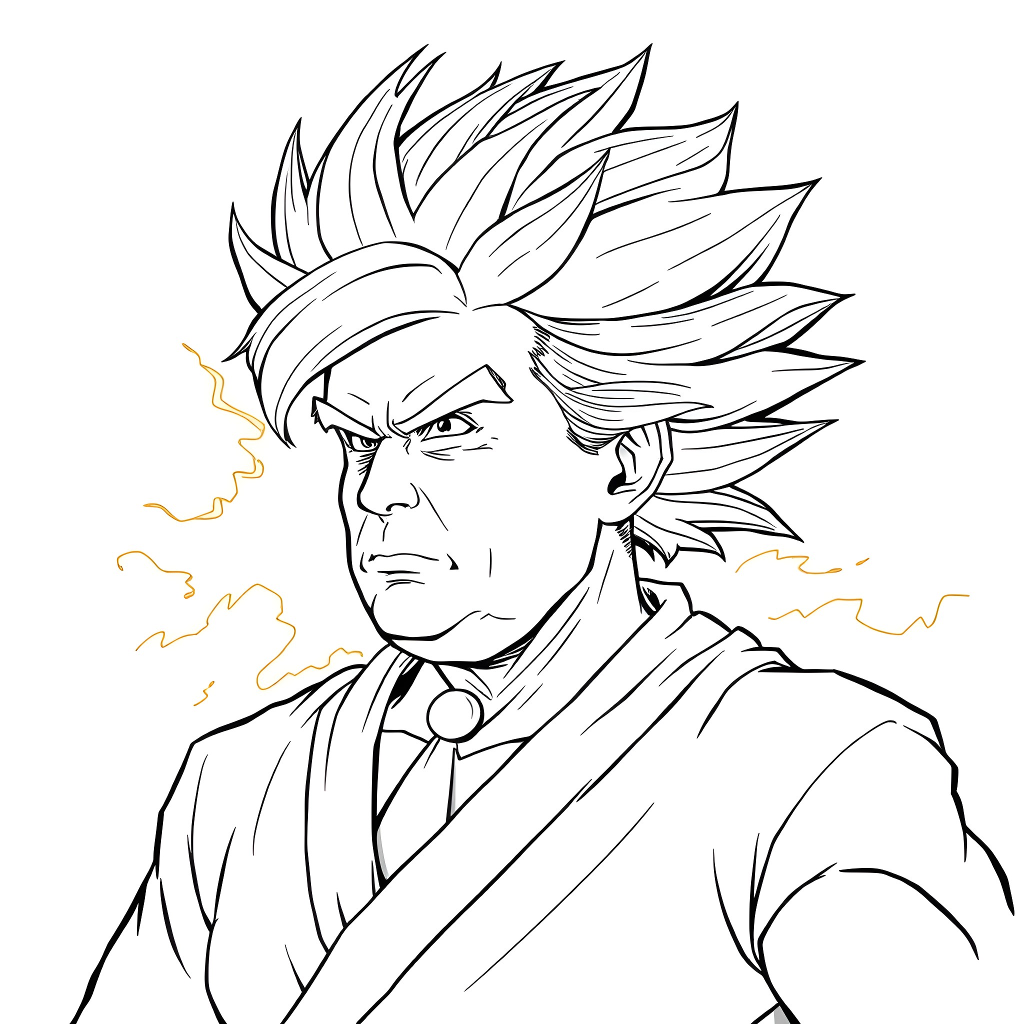 Donald Trump in intense anime-style character portrait Coloring Page (free black-and-white line drawing printable PDF for all, from beginners to advanced learners, including children, teens, adults, and seniors)