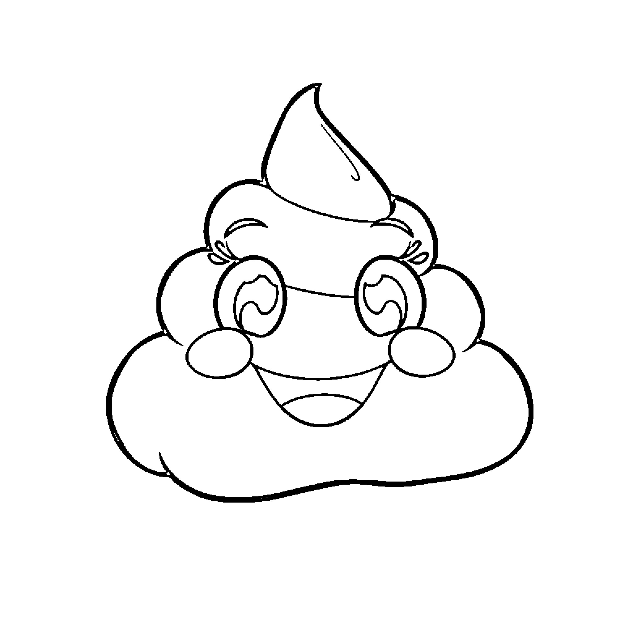 Poop Emoji having a happy expression Coloring Page (free black-and-white line drawing printable PDF for all, from beginners to advanced learners, including children, teens, adults, and seniors)