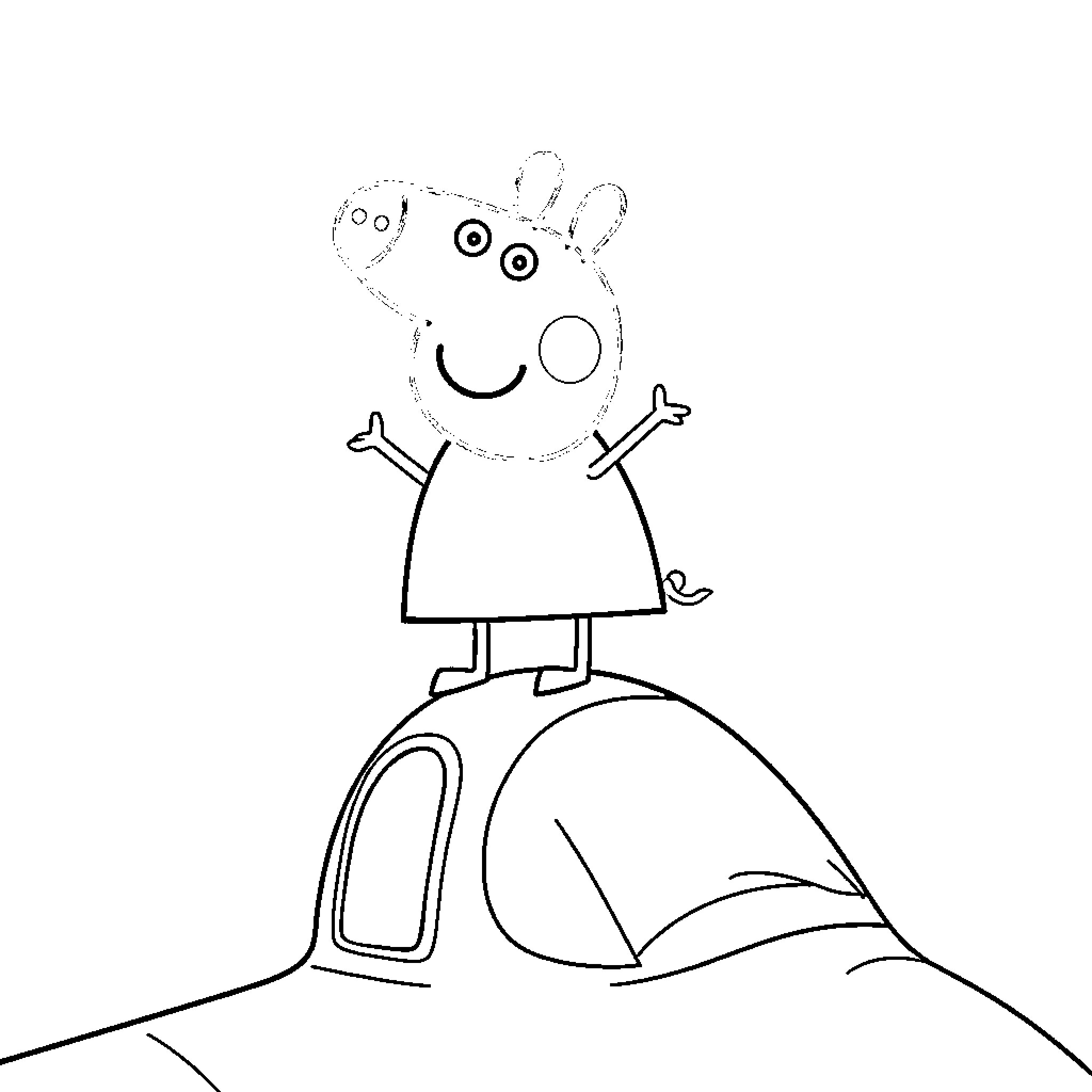 Peppa Pig exploring the outdoors Coloring Page (free black-and-white line drawing printable PDF for all, from beginners to advanced learners, including children, teens, adults, and seniors)