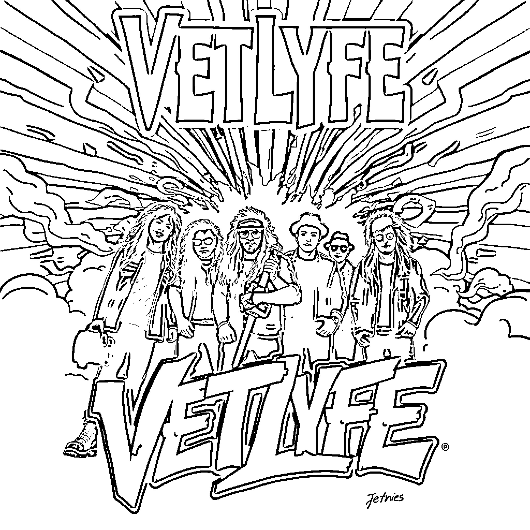 VetLyfe characters in dynamic action Coloring Page (free black-and-white line drawing printable PDF for all, from beginners to advanced learners, including children, teens, adults, and seniors)