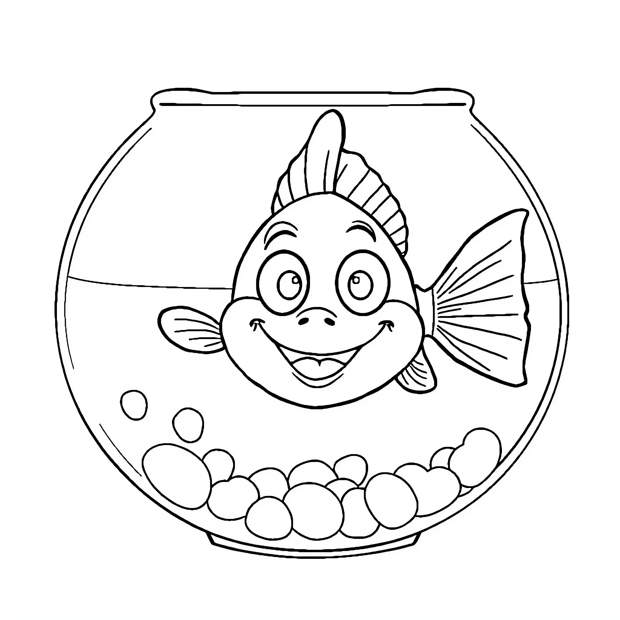 Darwin Watterson playing happily in a fishbowl Coloring Page (free black-and-white line drawing printable PDF for all, from beginners to advanced learners, including children, teens, adults, and seniors)