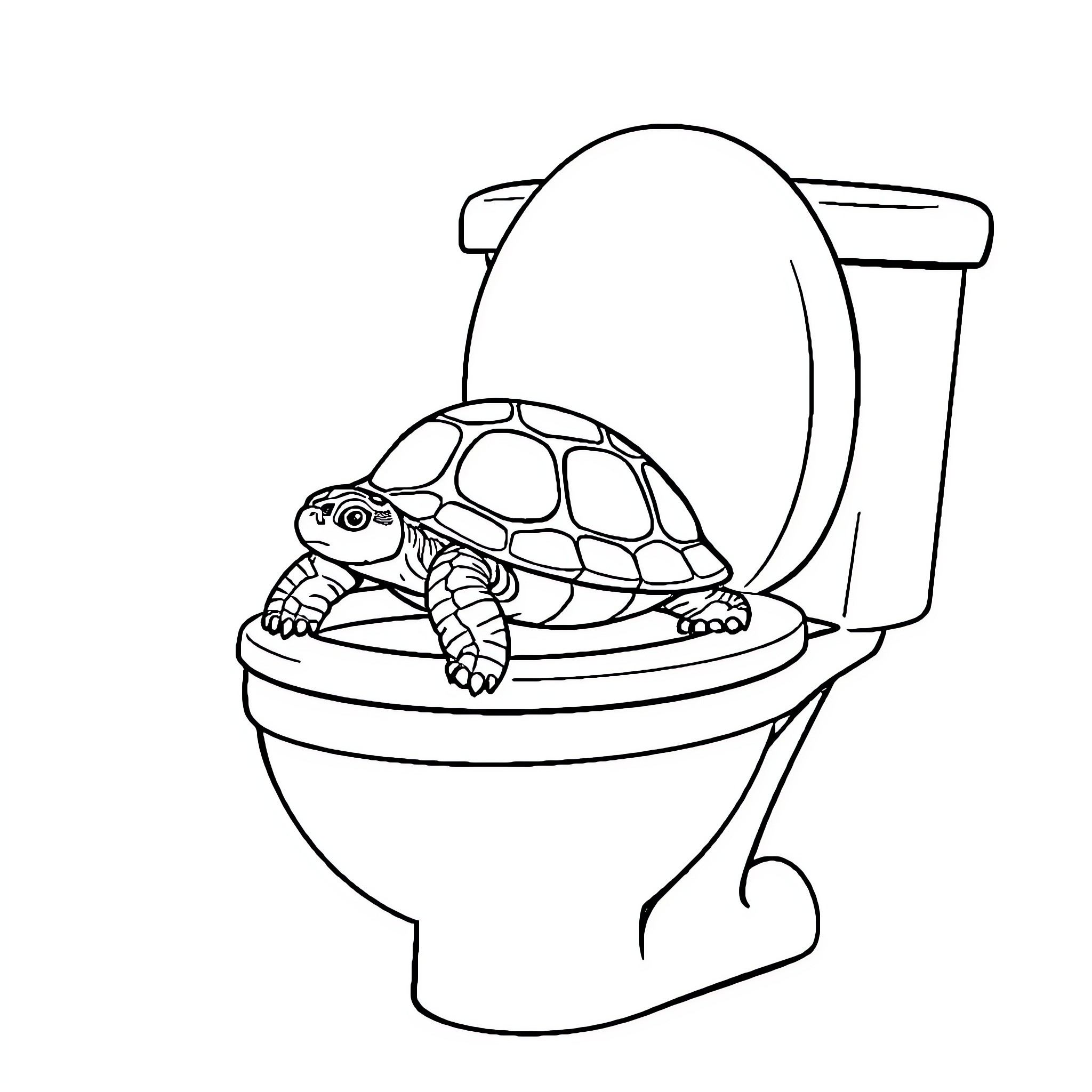 Turtle riding in a toilet bowl Coloring Page (free black-and-white line drawing printable PDF for all, from beginners to advanced learners, including children, teens, adults, and seniors)