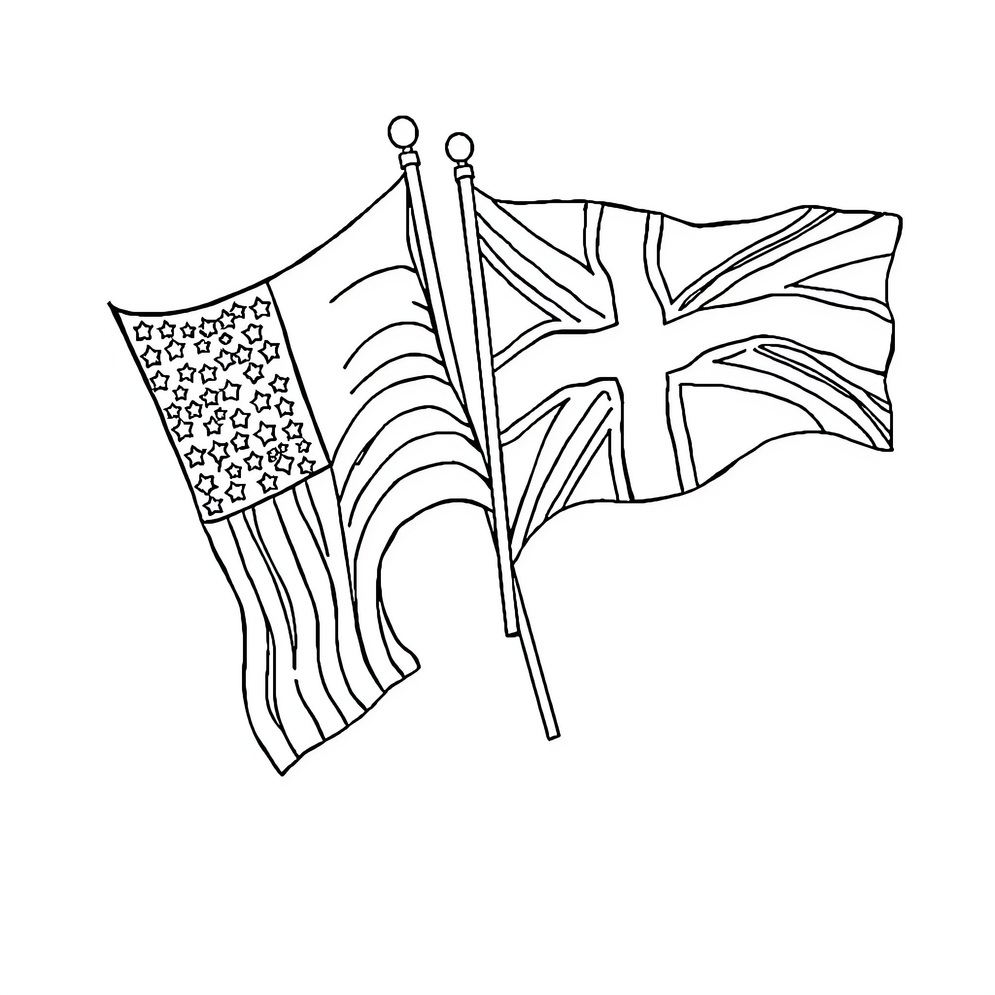 Flag of nations waving in unity Coloring Page (free black-and-white line drawing printable PDF for all, from beginners to advanced learners, including children, teens, adults, and seniors)