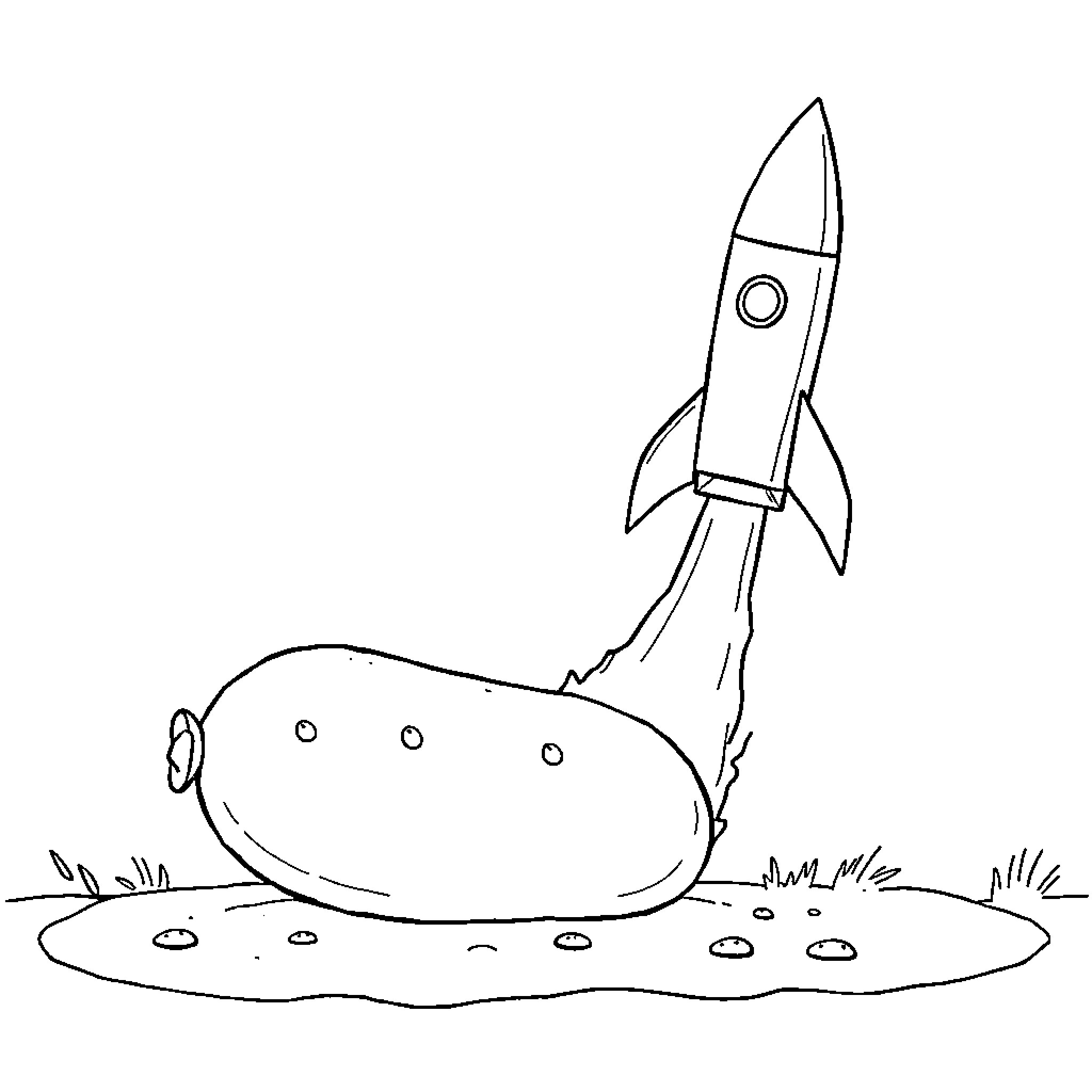 Rocket Launcher Blasting Off from Alien Planet Coloring Page (free black-and-white line drawing printable PDF for all, from beginners to advanced learners, including children, teens, adults, and seniors)