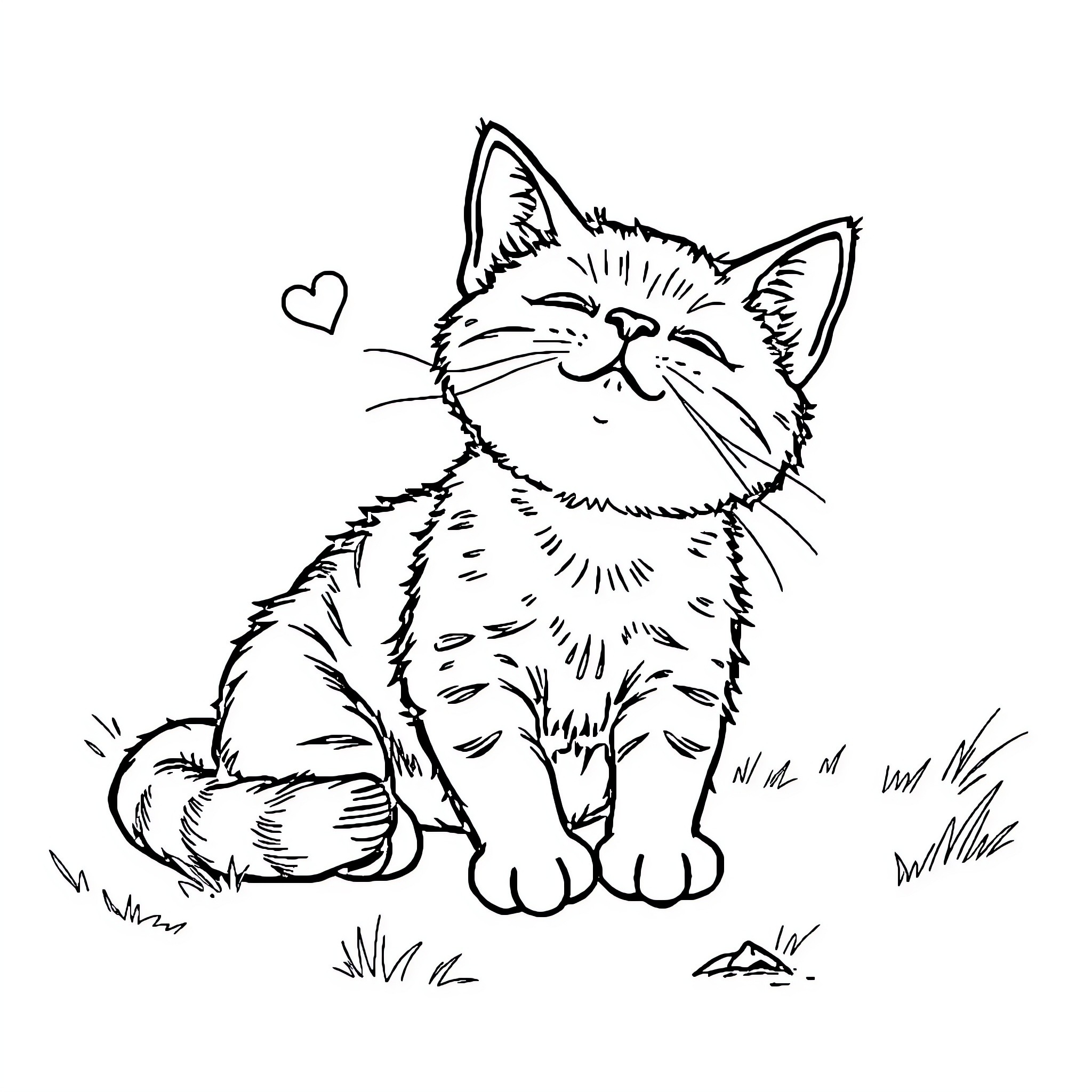 Cat enjoying the outdoors Coloring Page (free black-and-white line drawing printable PDF for all, from beginners to advanced learners, including children, teens, adults, and seniors)